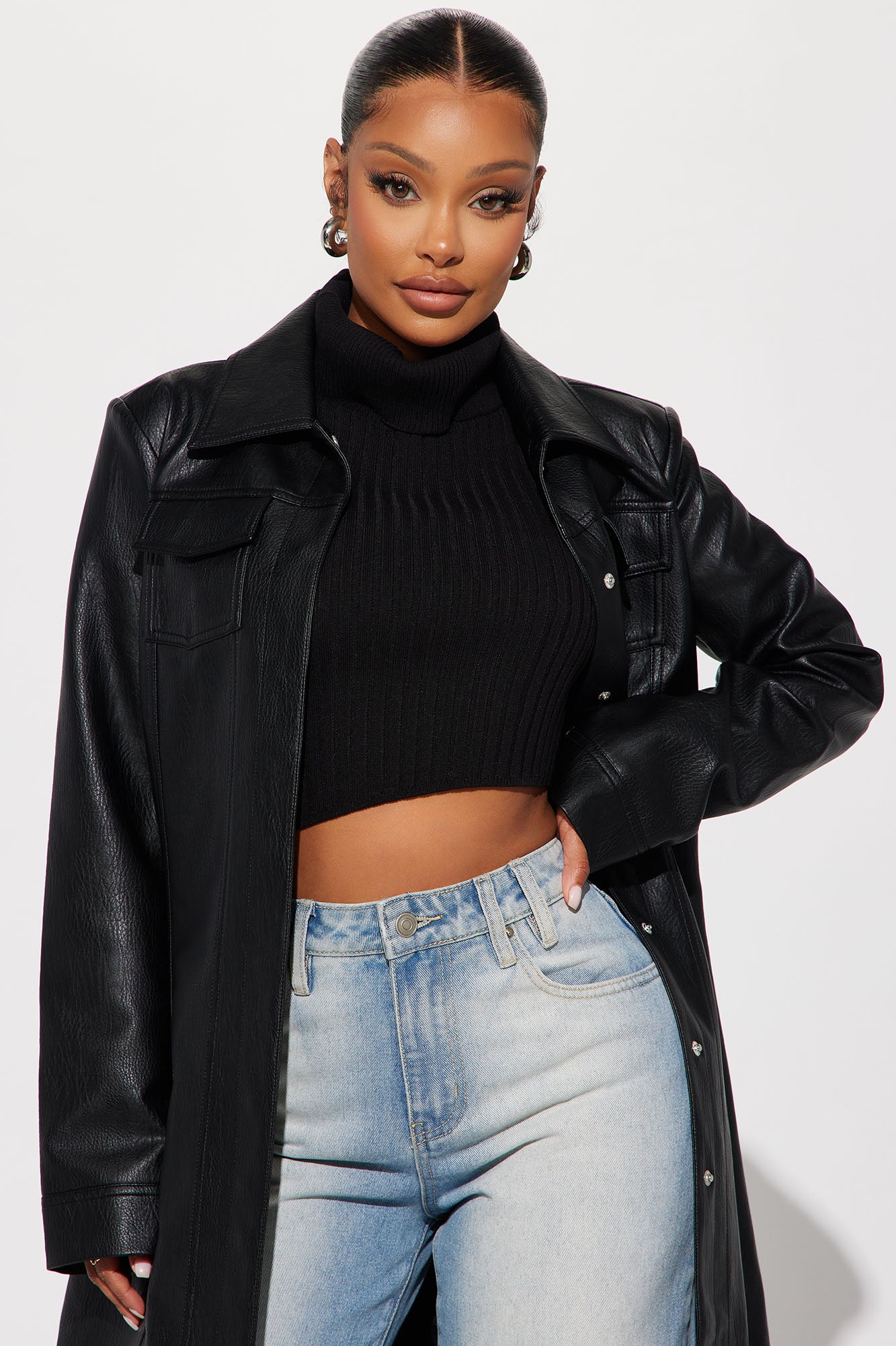 Iris Faux Leather Trench - Black