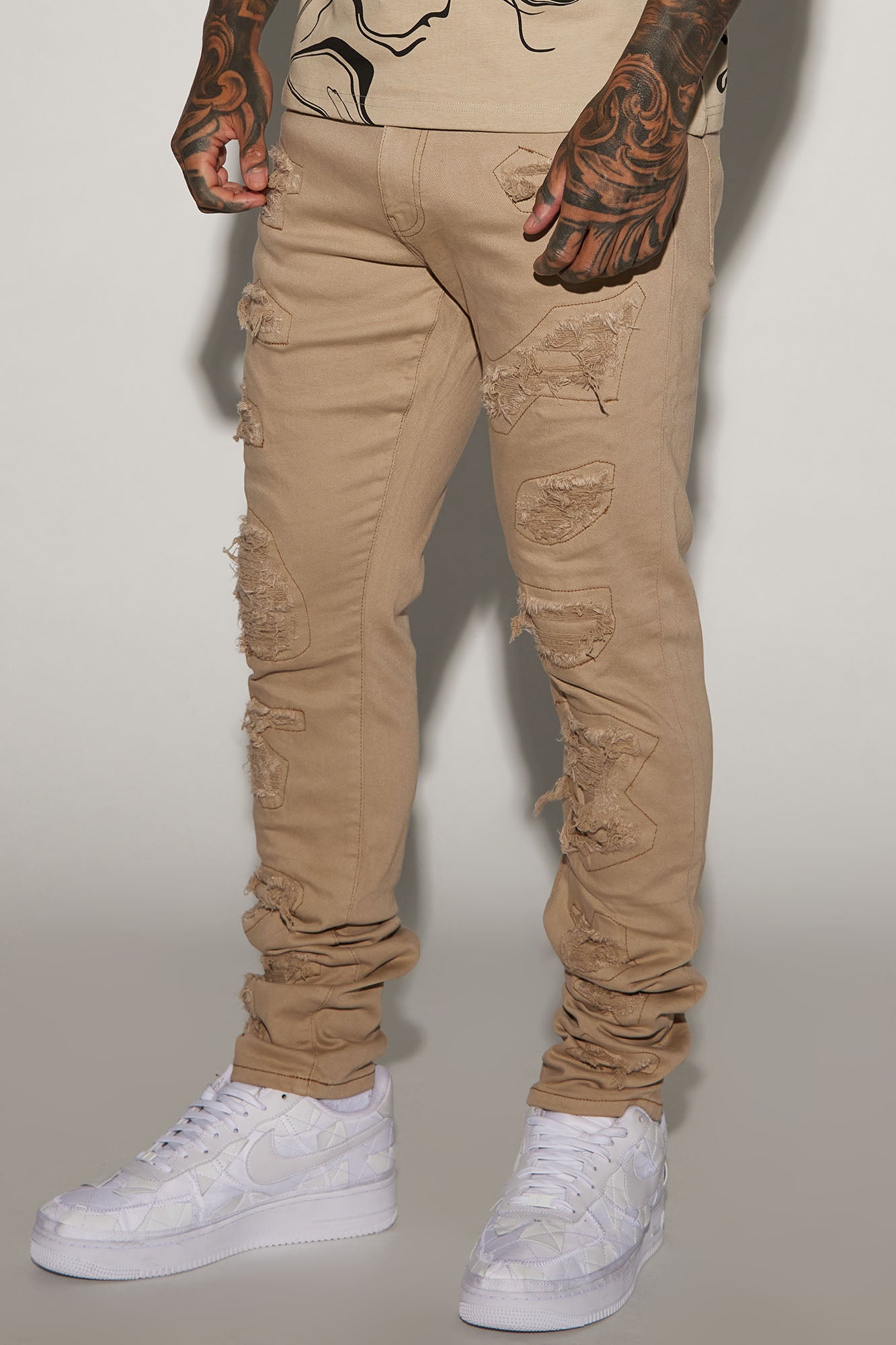 High Key Stacked Skinny Jeans - Taupe