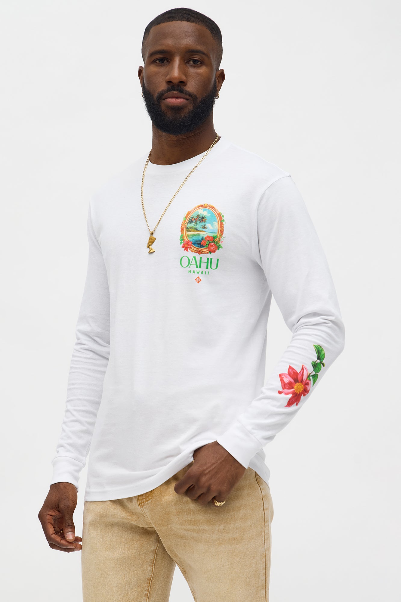 Island Style Oahu Hawaii Long Sleeve Tee - White
