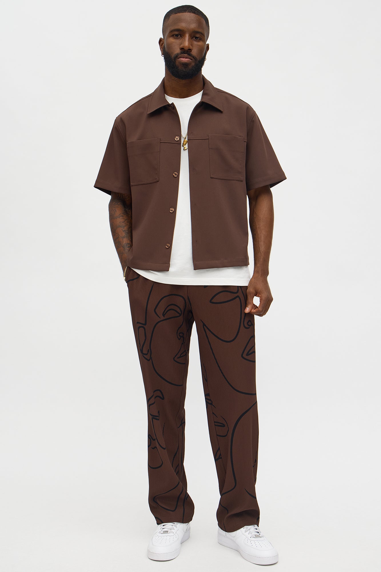 Straight Show Up Printed Face Pant - Brown