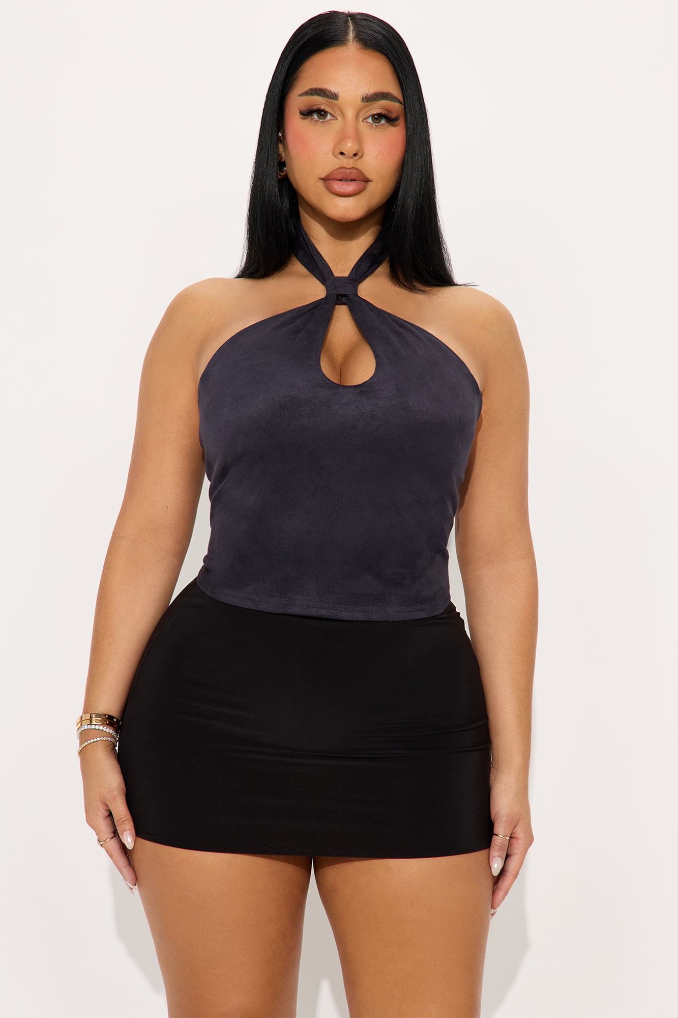 Demi Faux Suede Halter Top - Navy