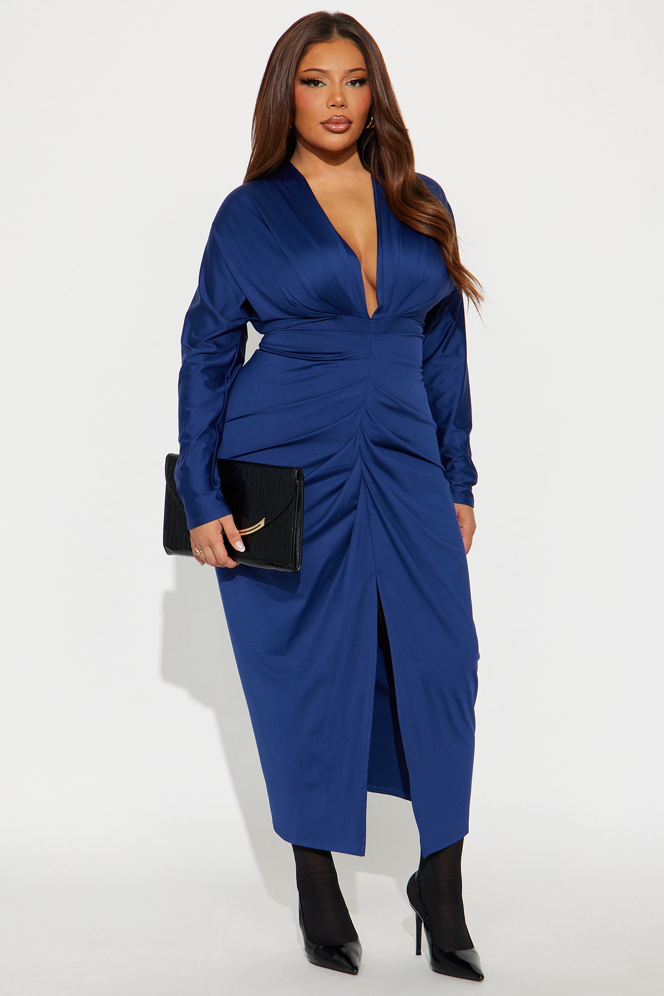 Kennedi Long Sleeve Midi Dress - Navy