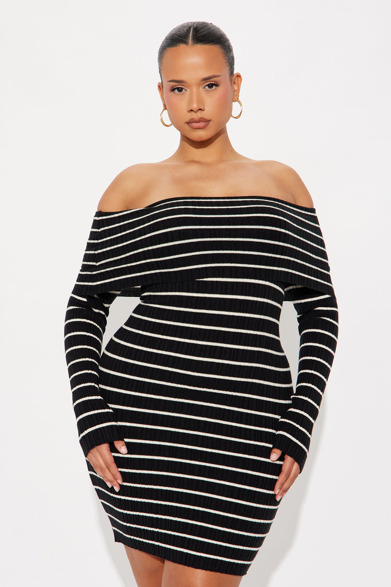 Say It Striped Mini Dress - Black