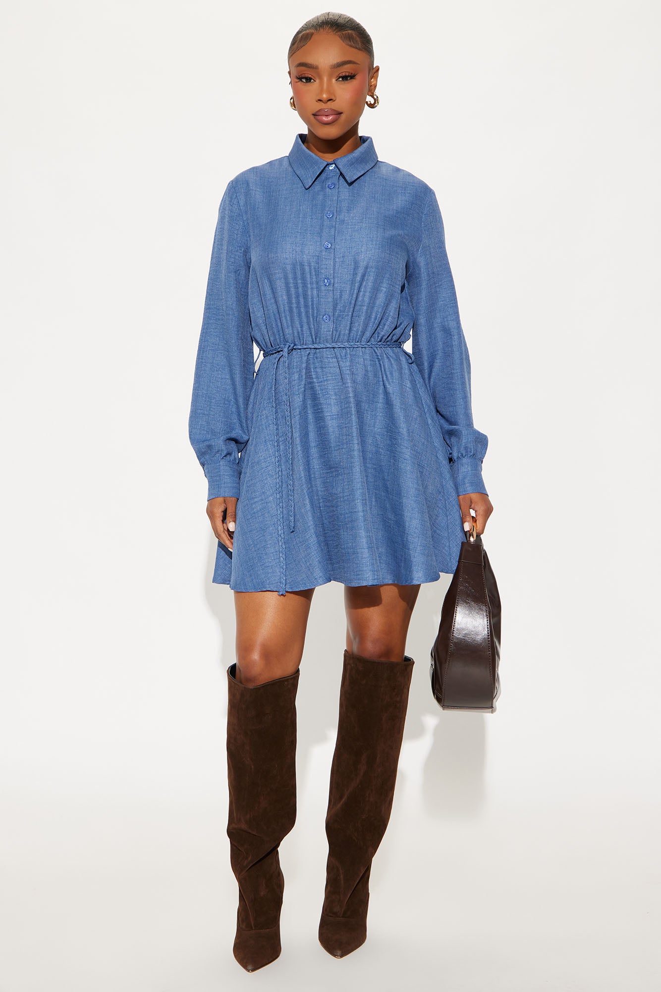 Julia Belted Linen Mini Dress - Denim