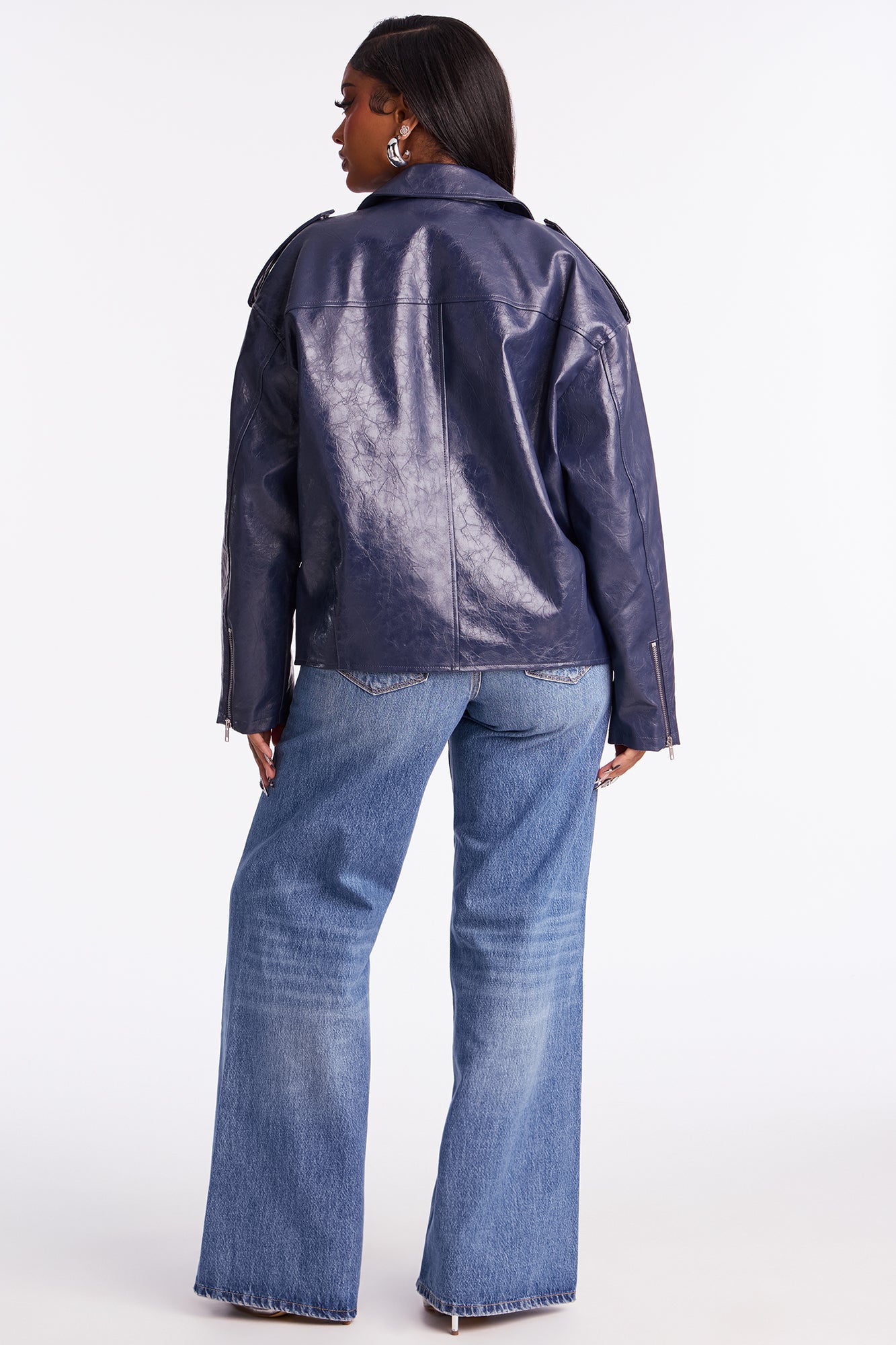 Higher Frequency Faux Leather Moto Jacket - Midnight Blue