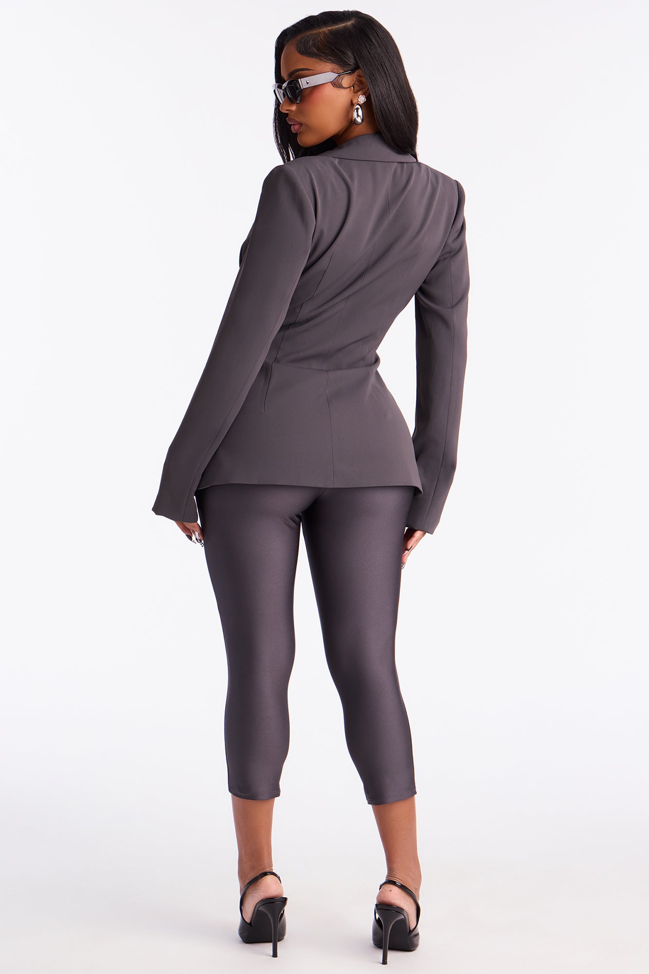 Cheyenne Crepe Woven Lace Up Blazer - Charcoal