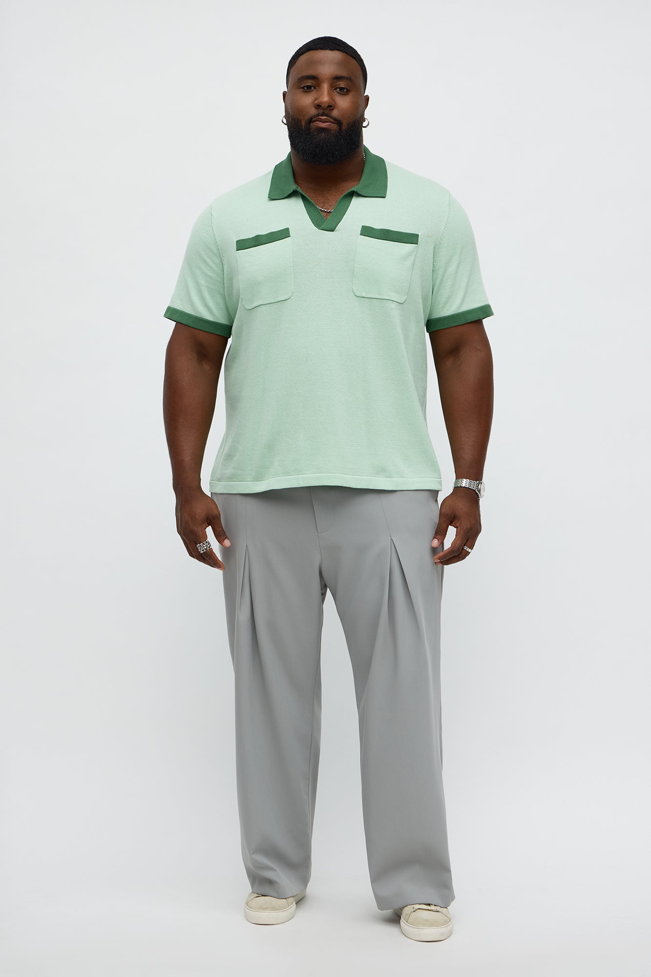 Oversized Exaggerated Pockets Lounge Polo - Green/combo