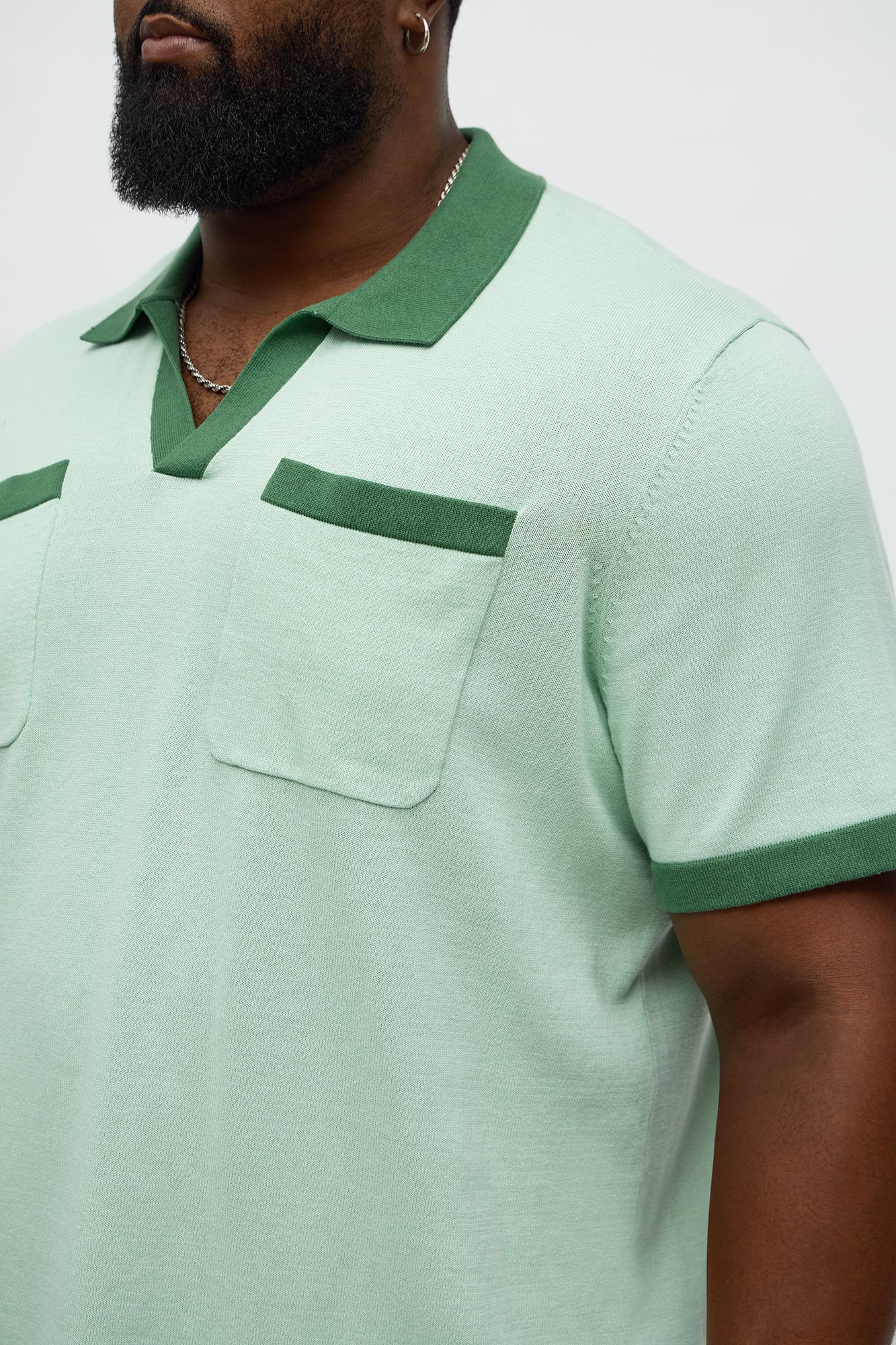 Oversized Exaggerated Pockets Lounge Polo - Green/combo
