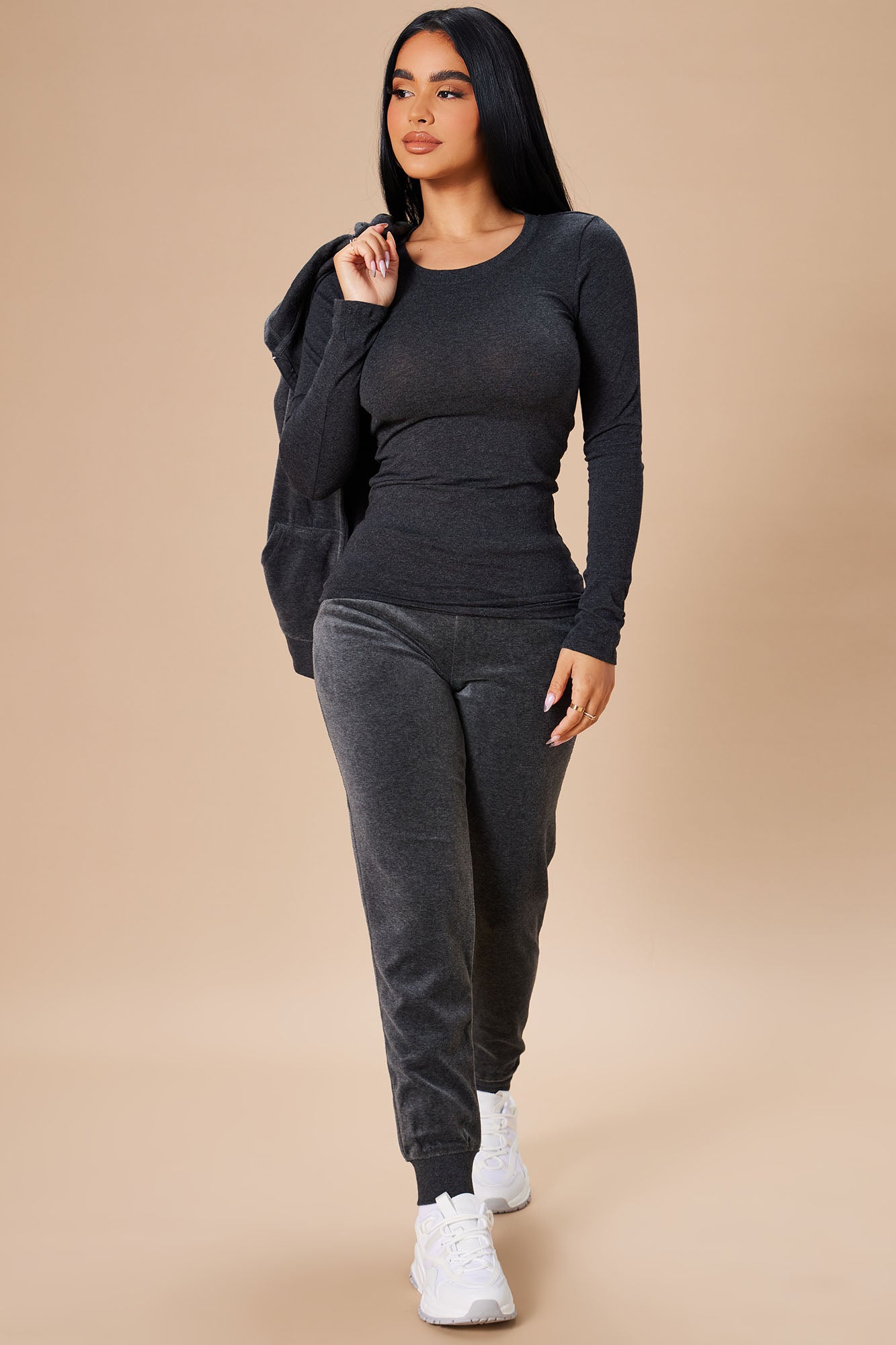 Sabrina Long Sleeve Tee - Charcoal