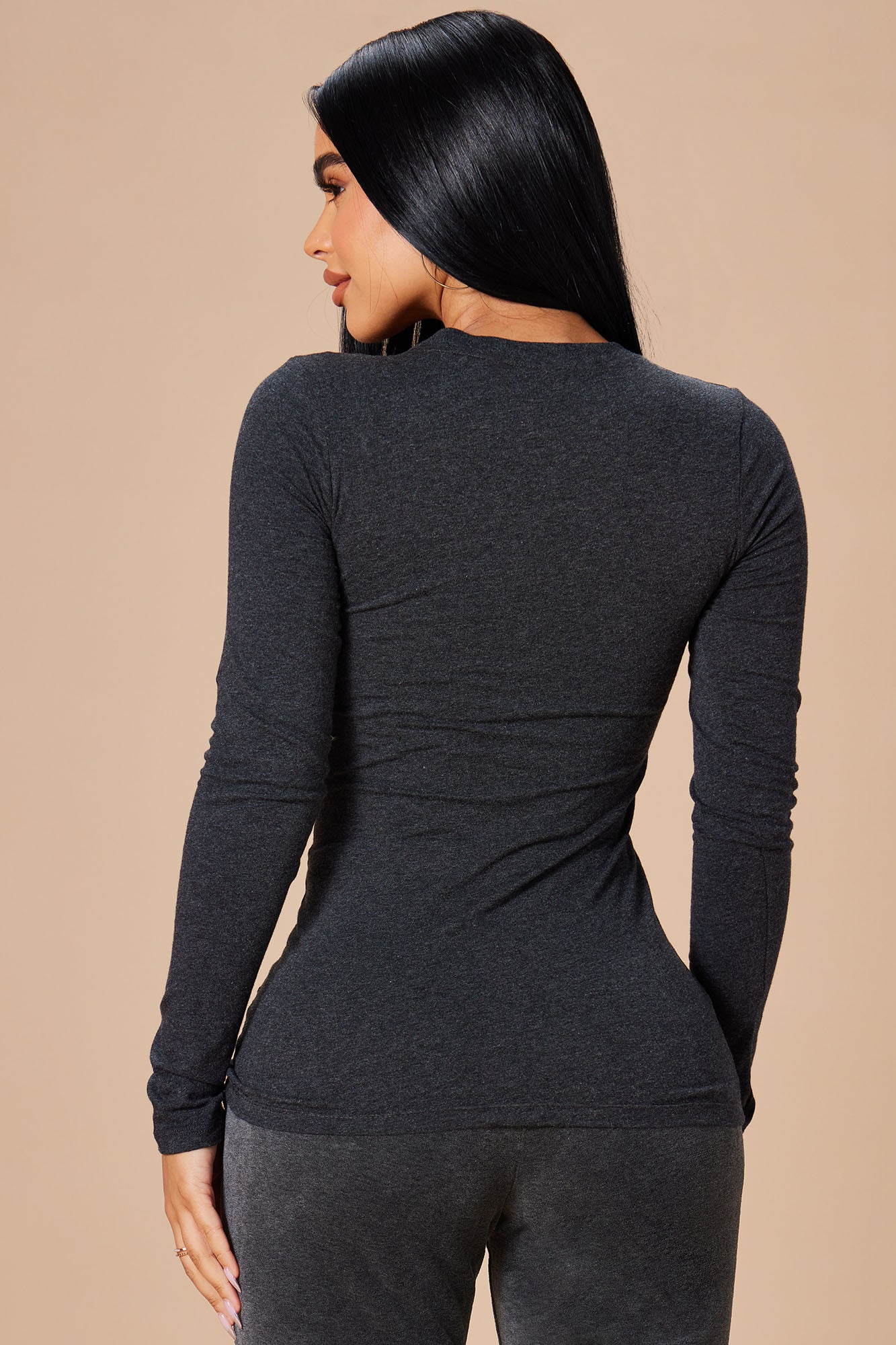Sabrina Long Sleeve Tee - Charcoal