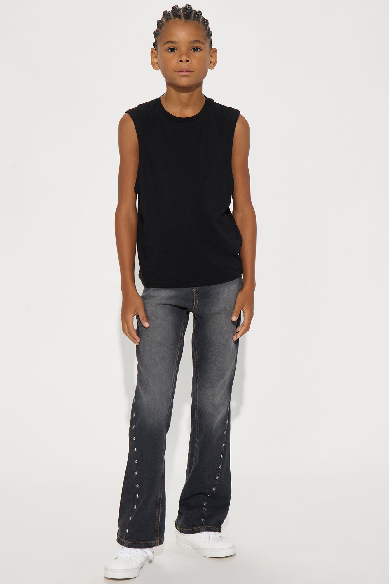 Mini Stacked Skinny Flare Star Of The Show Studded Jean - Black Wash