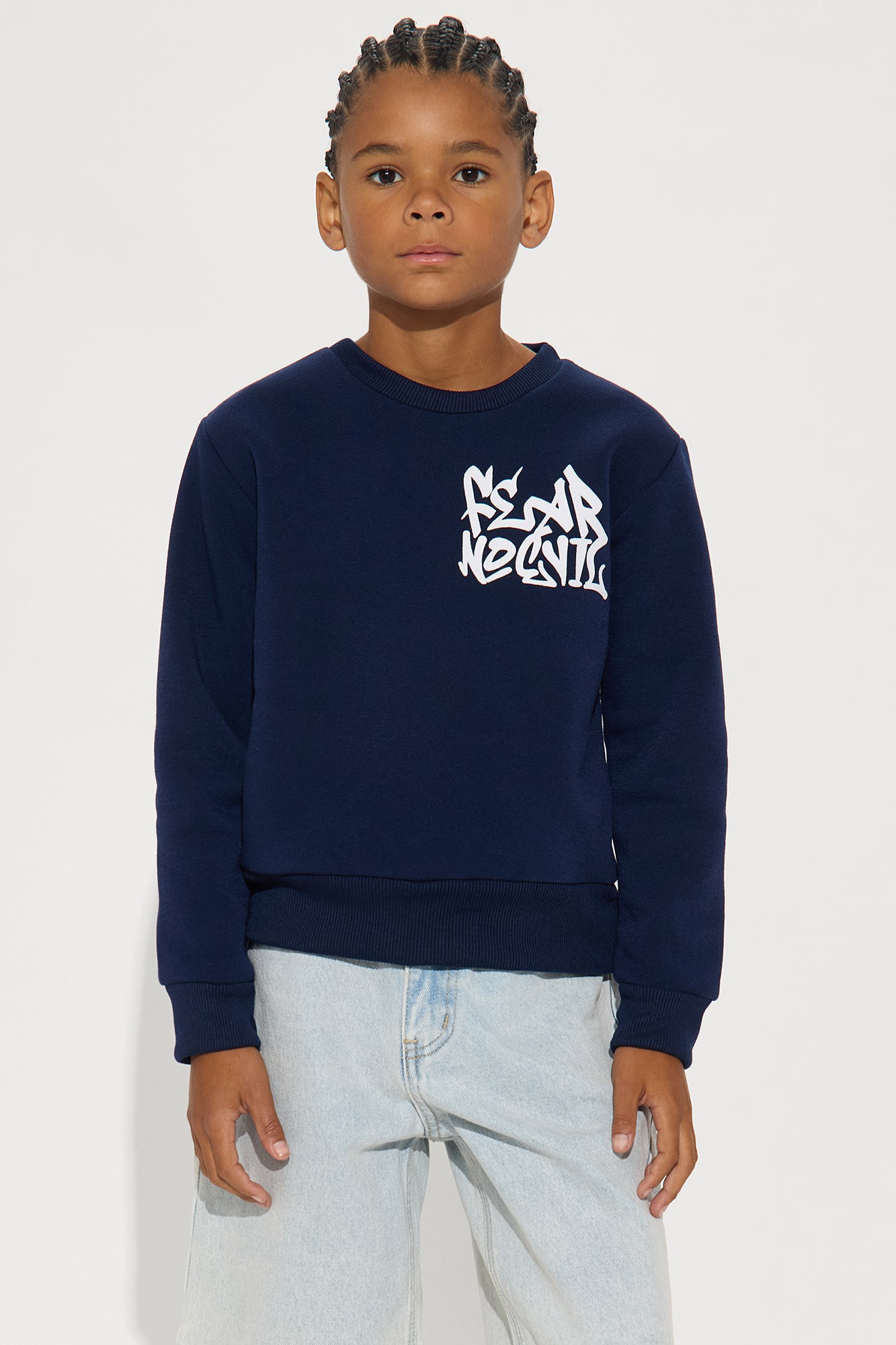 Mini Fear No Evil Front/Back Crew Neck Sweatshirt - Navy