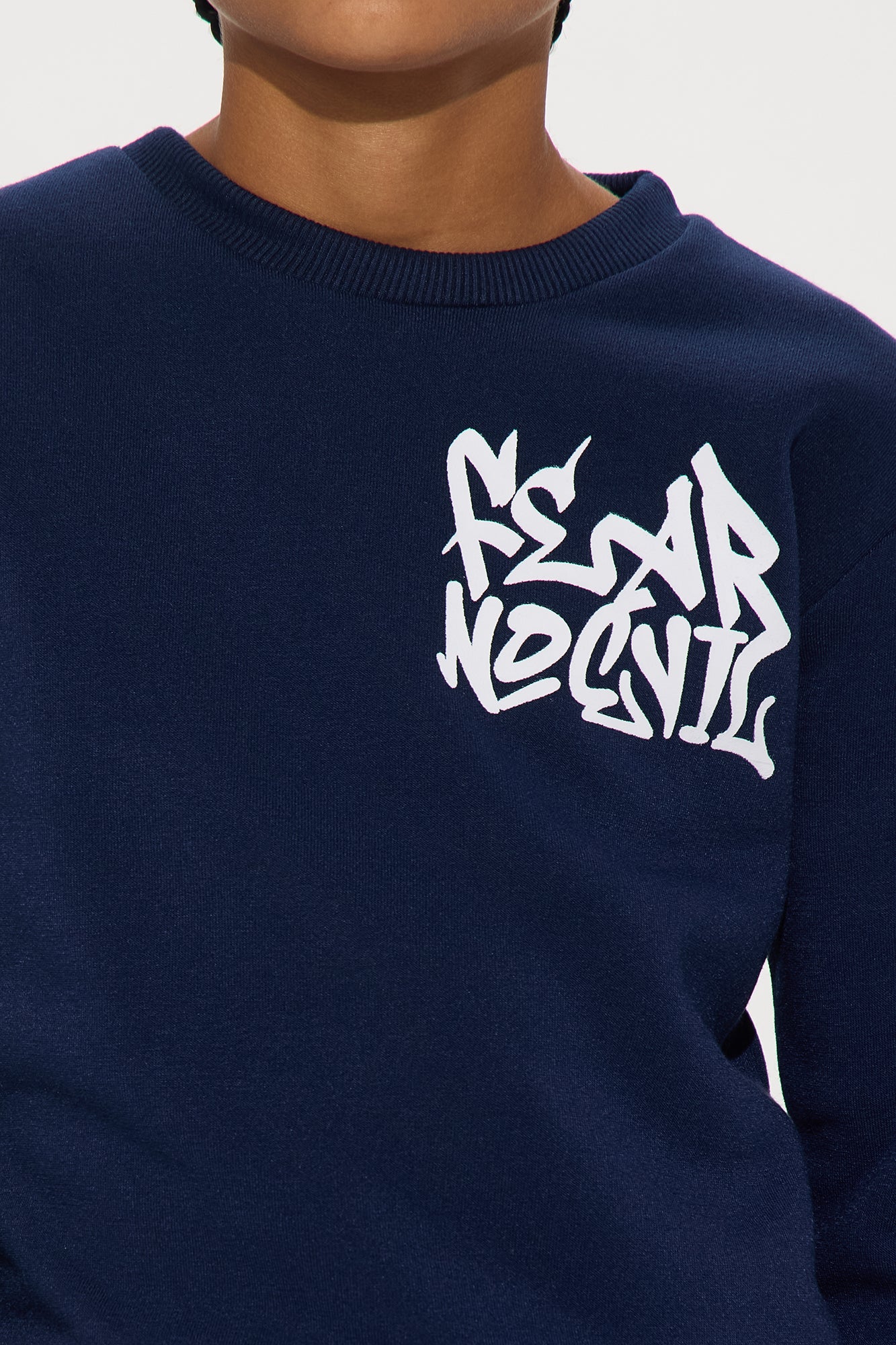 Mini Fear No Evil Front/Back Crew Neck Sweatshirt - Navy