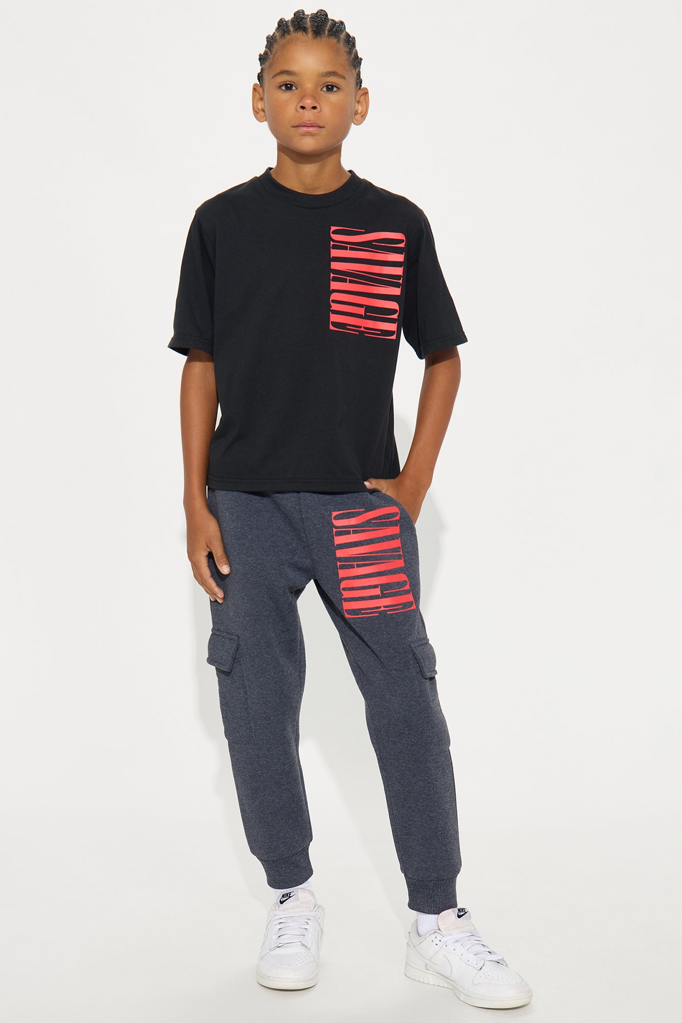 Mini Savage Dog Front/Back T-Shirt And Cargo Jogger Pant Set - Black/combo