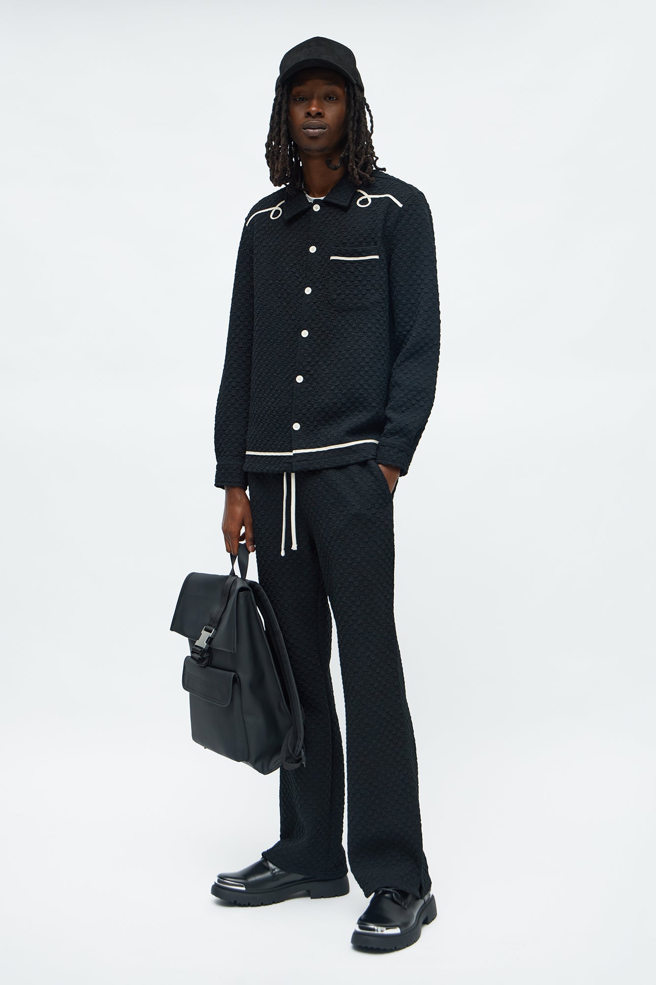 Slim Flare Soho Weave Slit Pant - Black