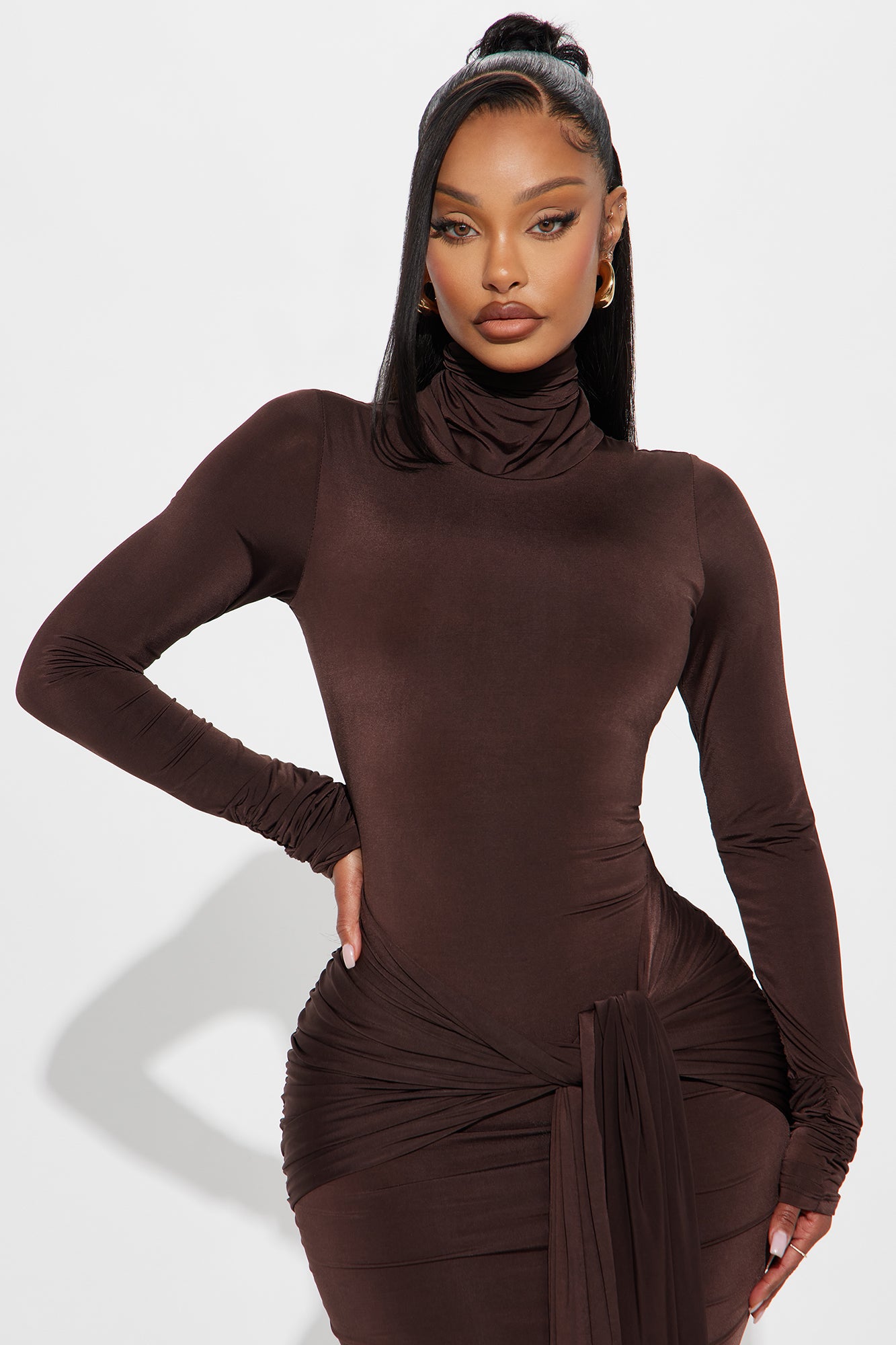 Sienna Long Sleeve Maxi Dress - Chocolate
