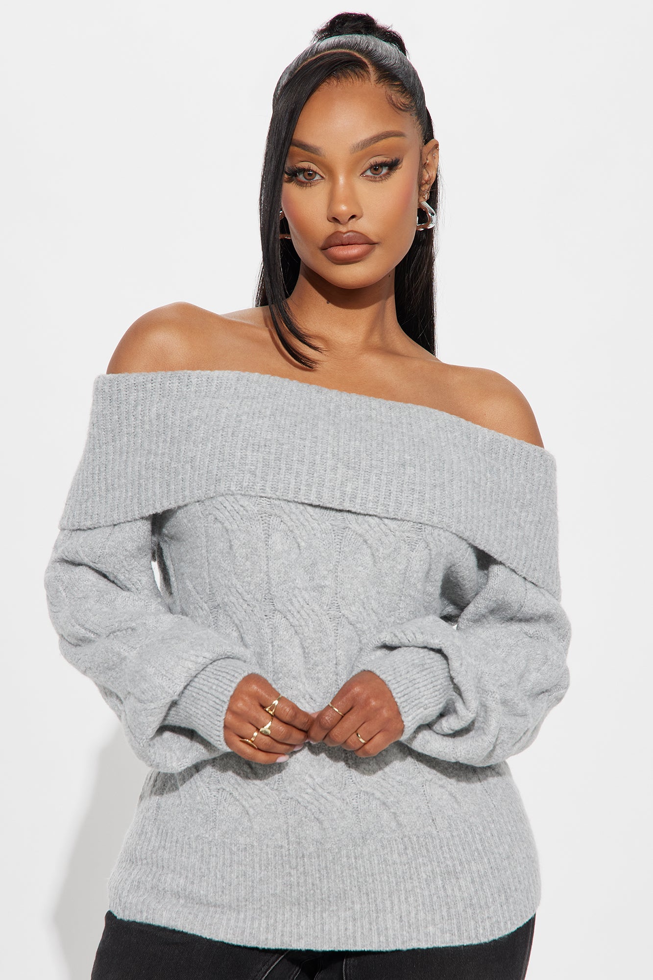 Mila Off Shoulder Sweater - Grey