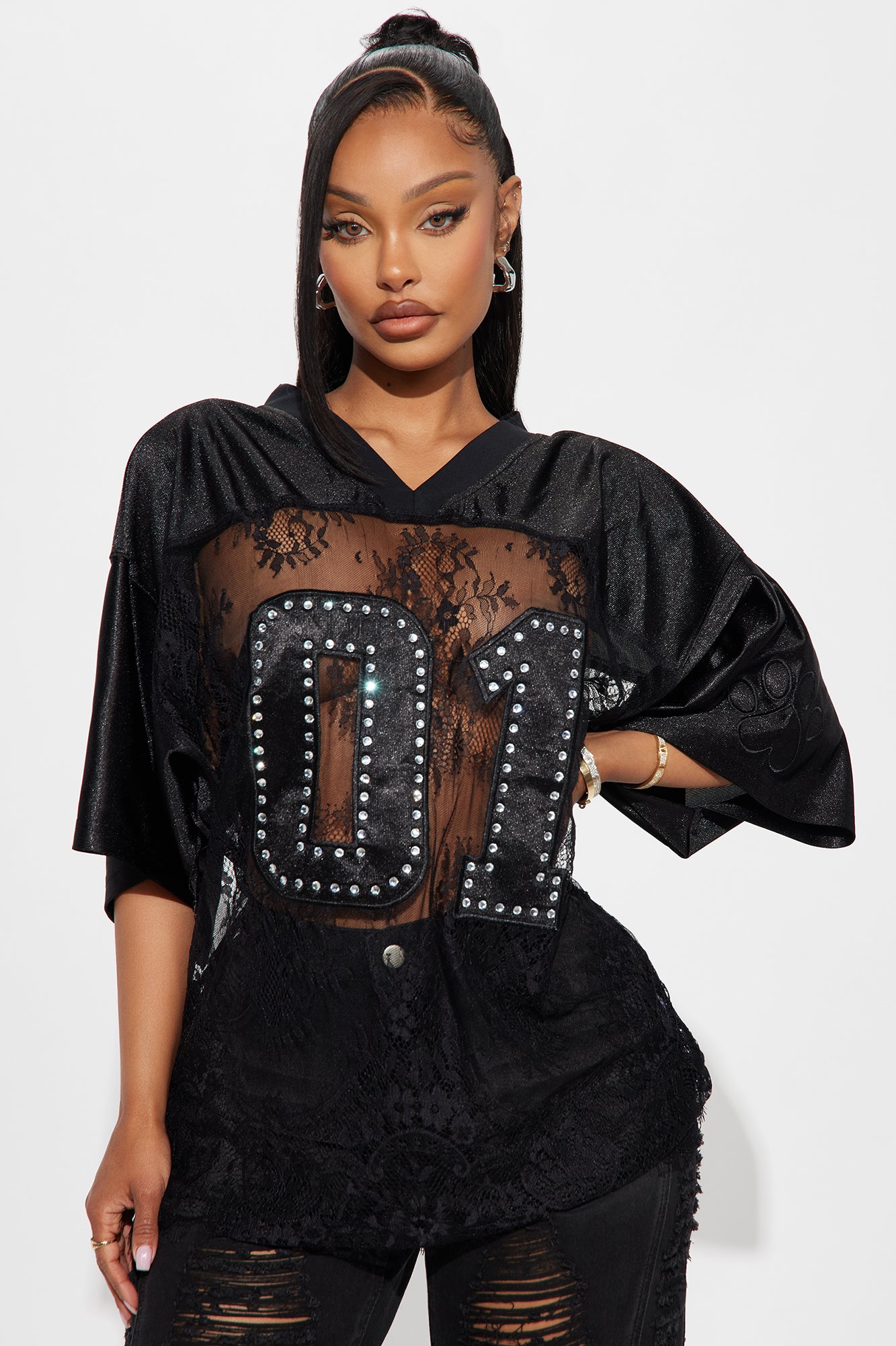 Best of The Best Lace Jersey Top - Black