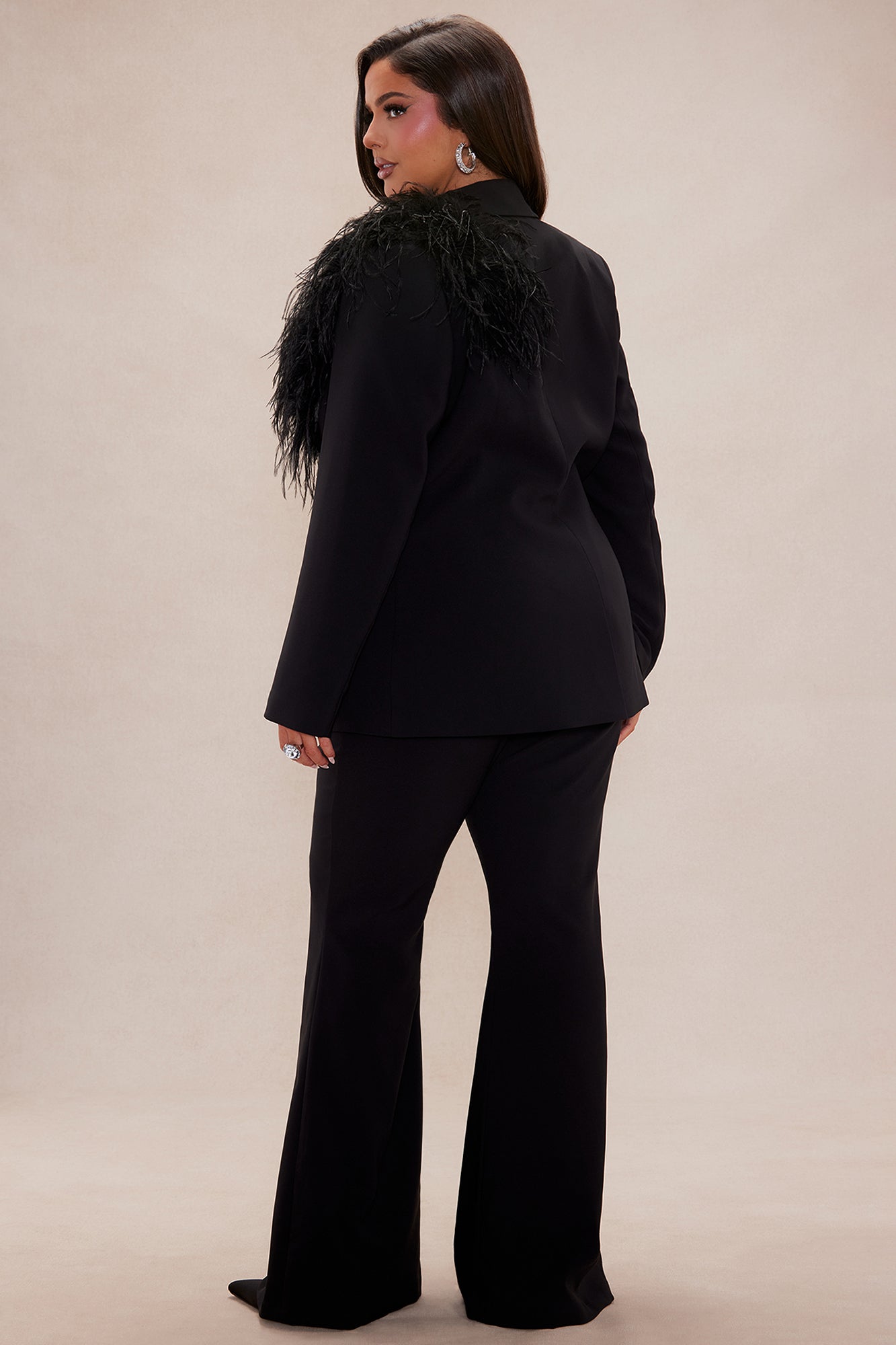 Diana Feather Blazer Suit Set - Black