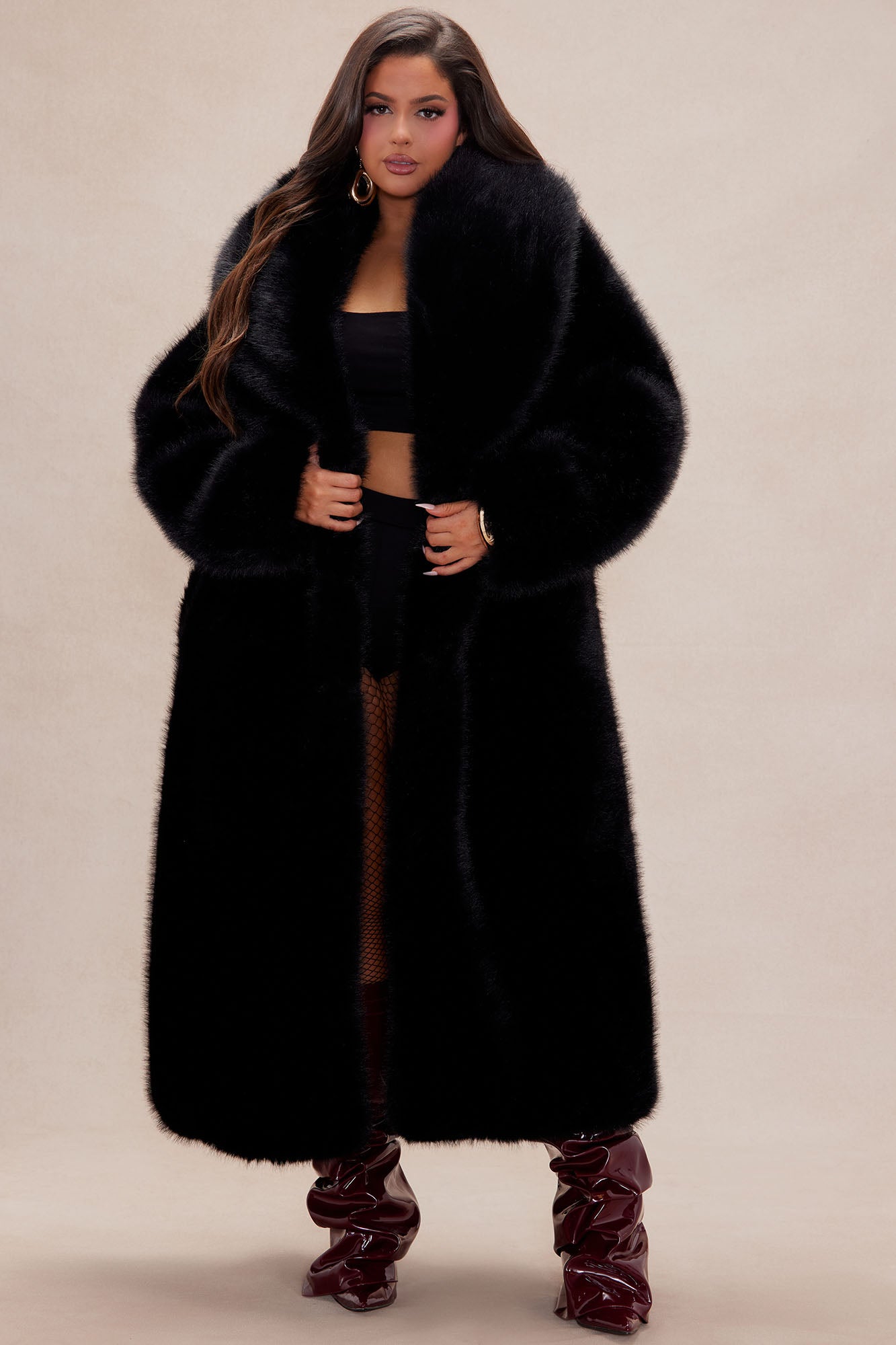 Madison Faux Fur Coat - Black