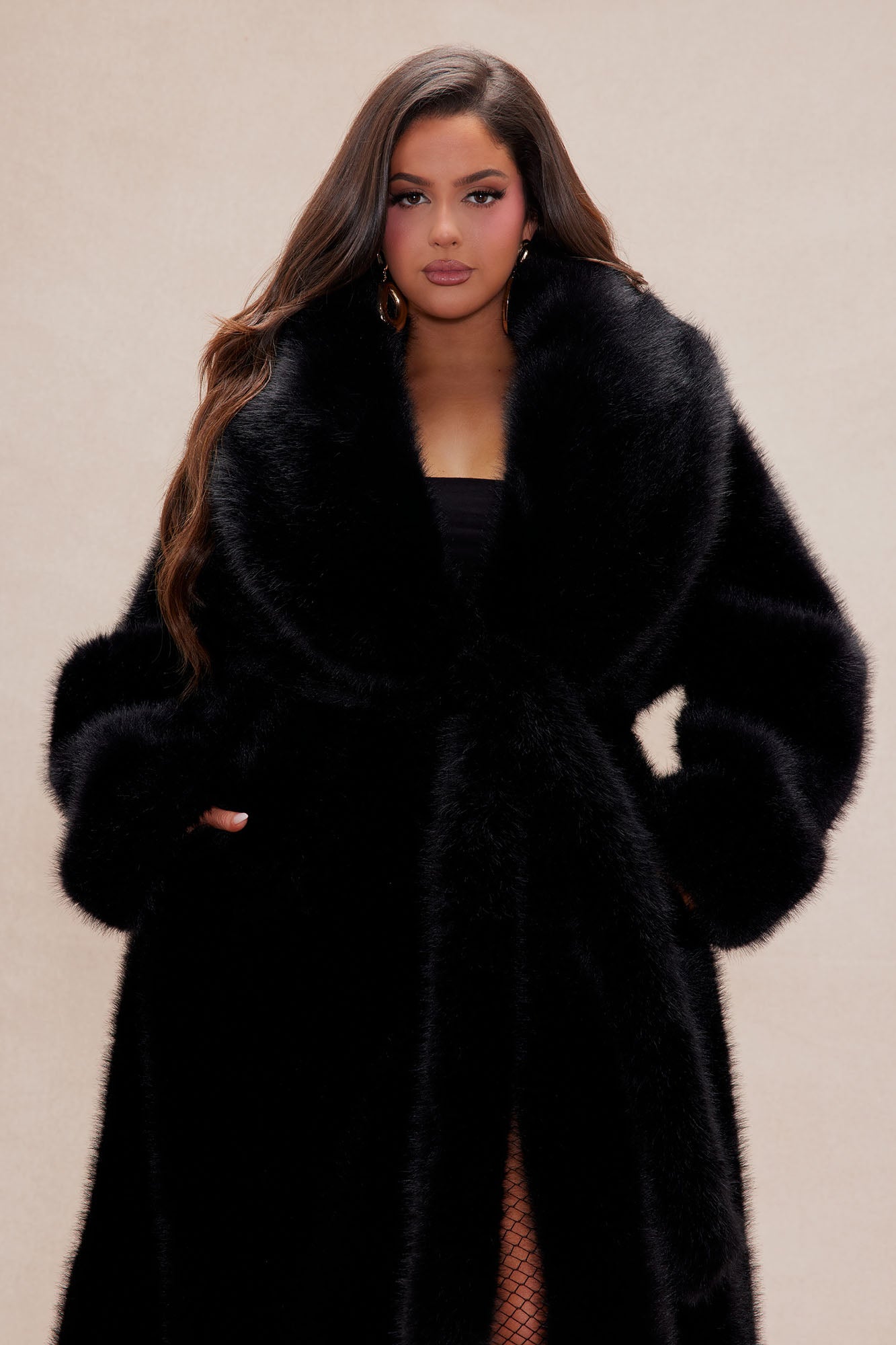 Madison Faux Fur Coat - Black