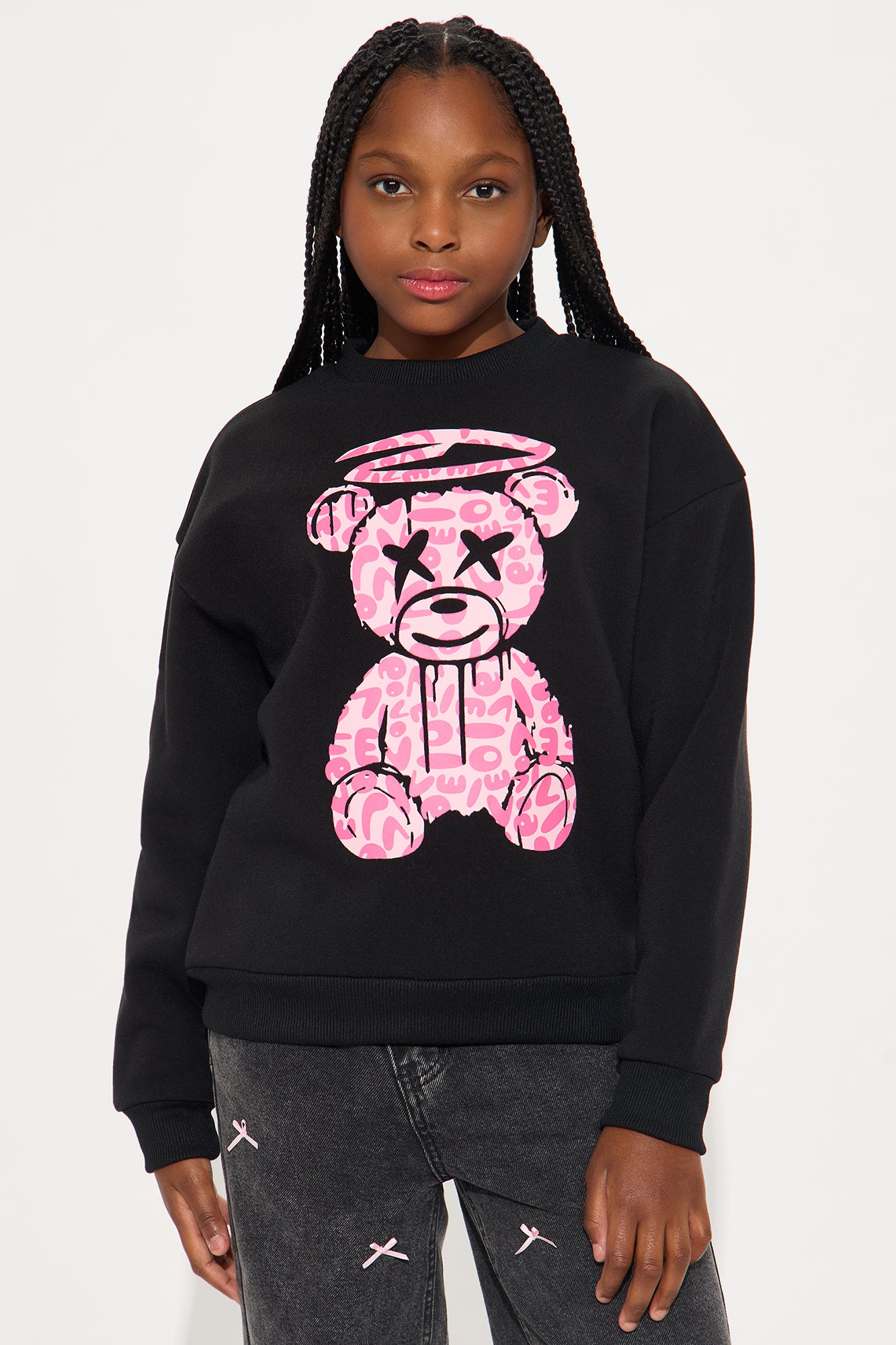 Mini Graffiti Bear Crew Neck Sweatshirt - Black