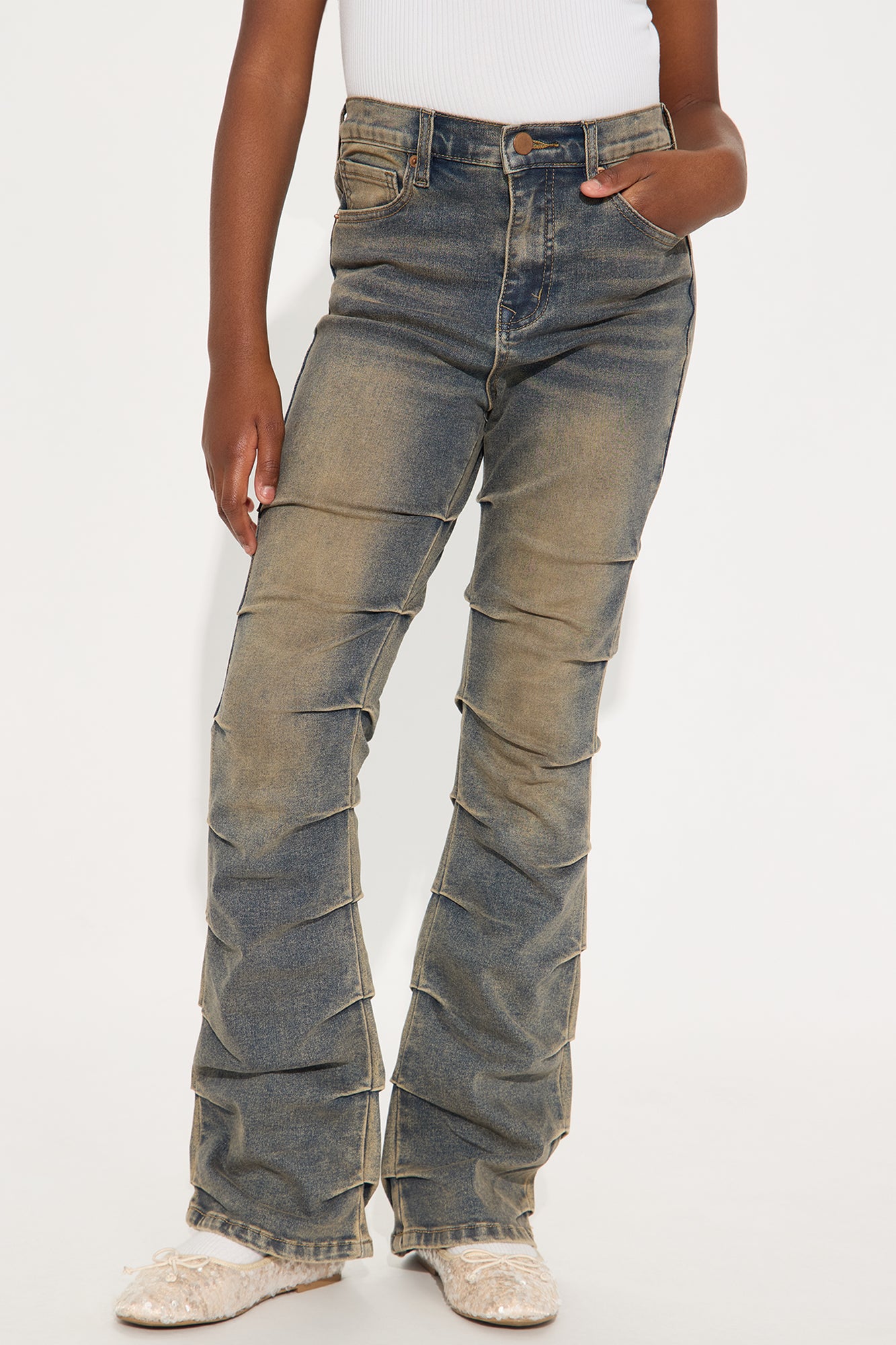 Mini Calling For You Stacked Bootcut Jeans - Dark Wash