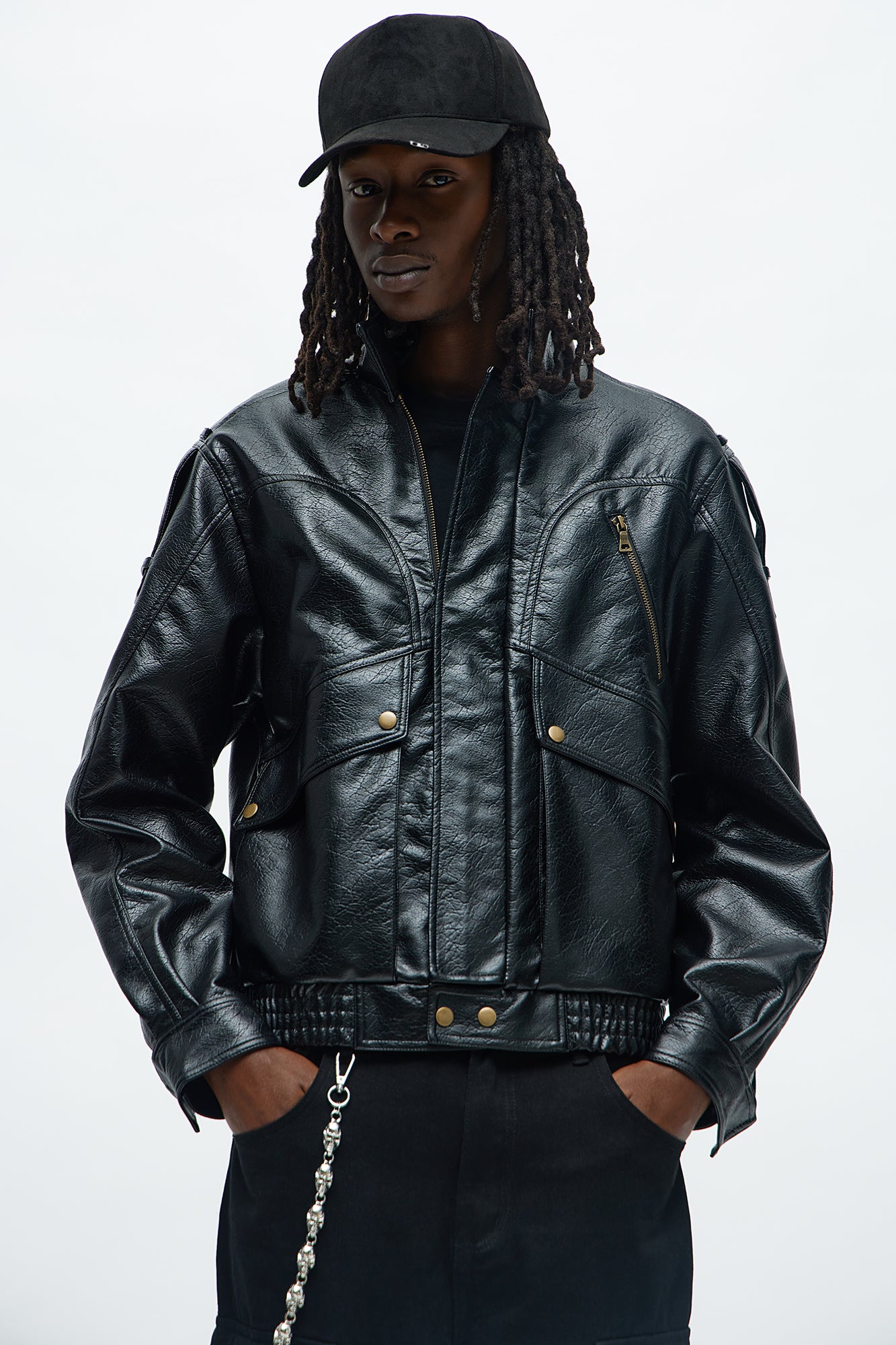 Cropped Elevated Moto Faux Leather Jacket - Black