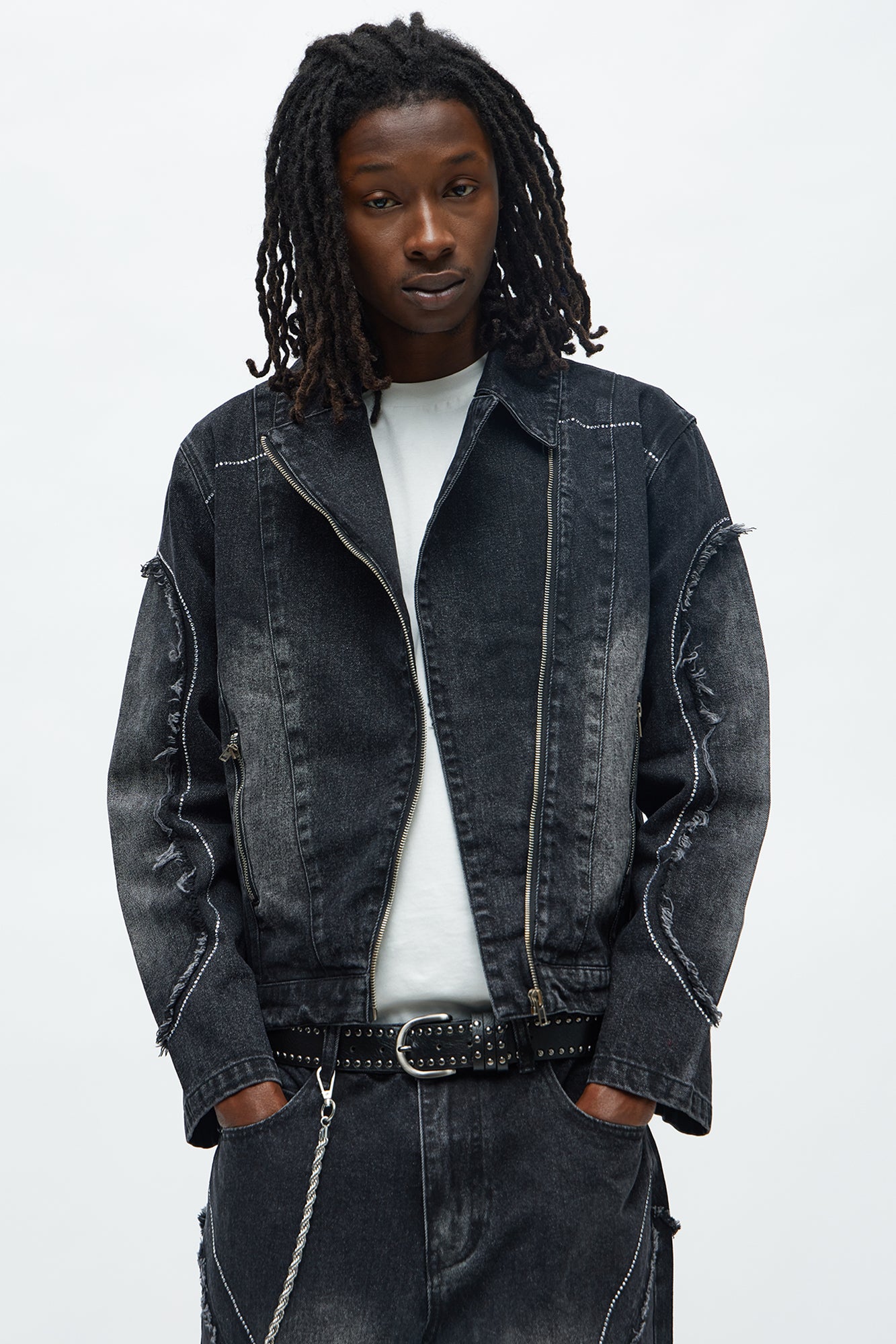 Moto Been Down Jeweled Denim Jacket - Black Wash