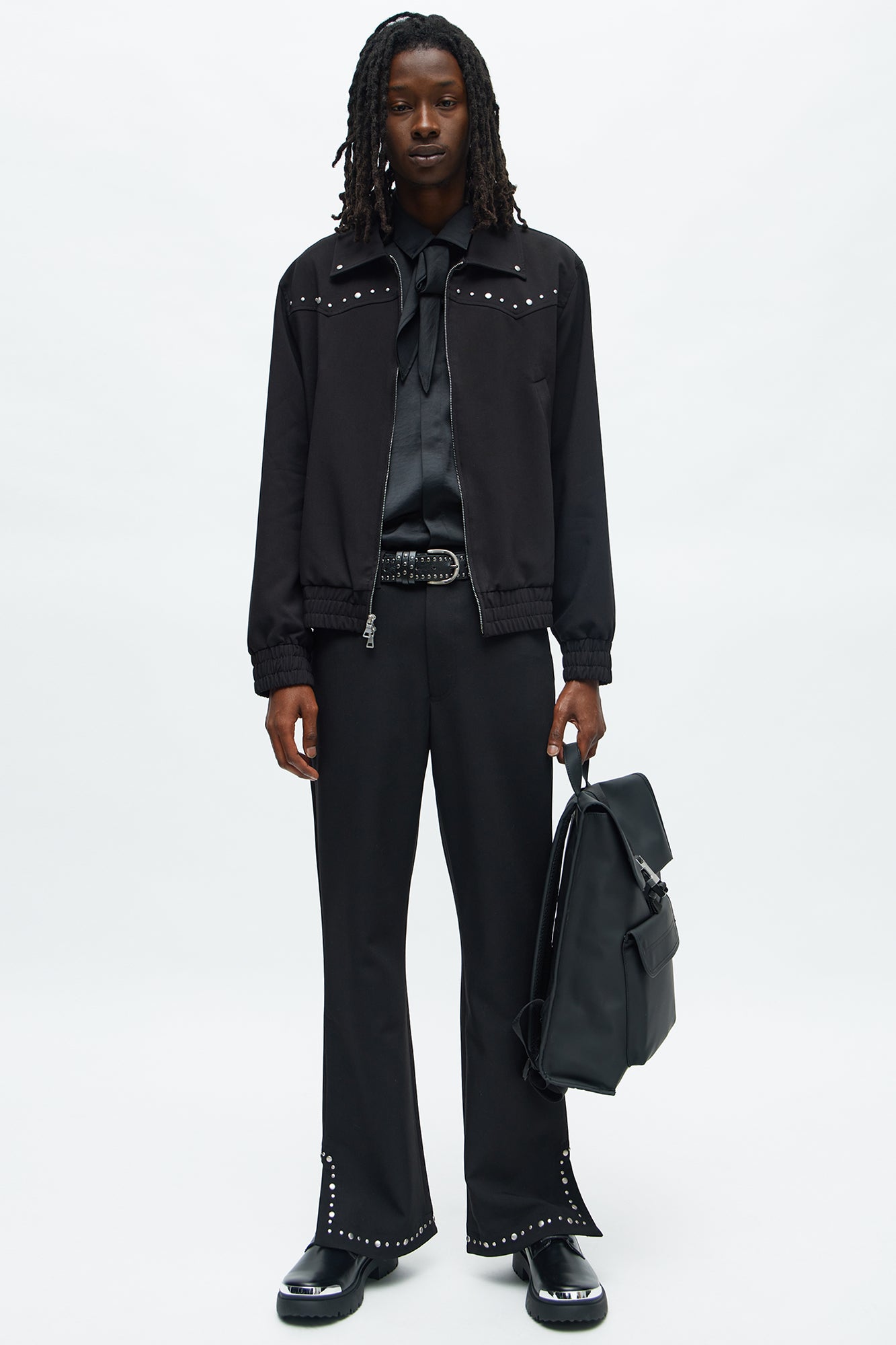 Relaxed Studded New Age Rebel Bomber Jacket - Black