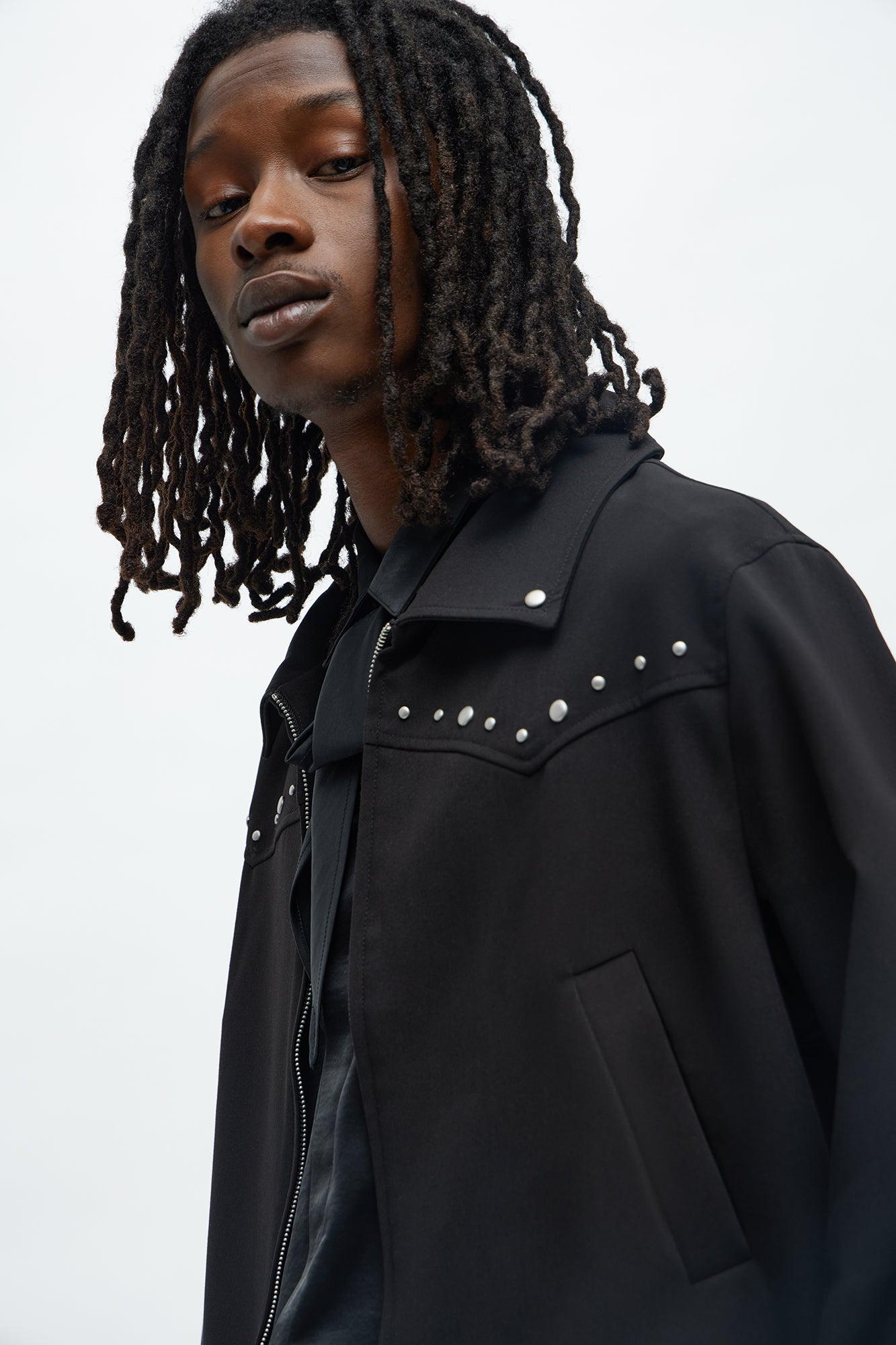 Relaxed Studded New Age Rebel Bomber Jacket - Black