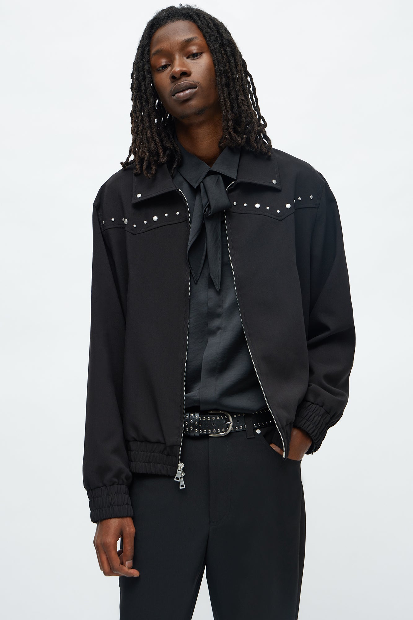 Relaxed Studded New Age Rebel Bomber Jacket - Black