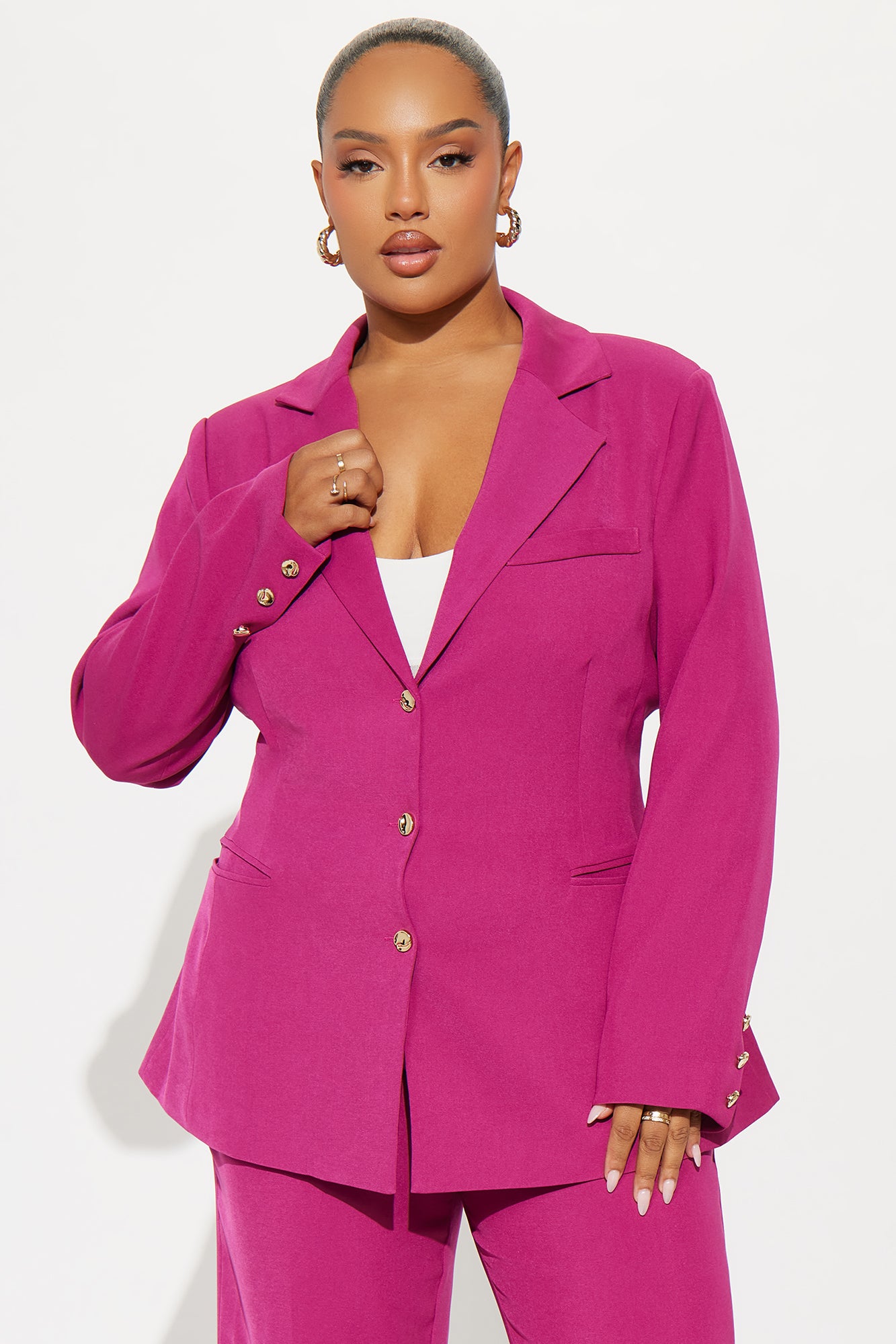 Jaymee Adjustable Waist Blazer Pant Set - Magenta