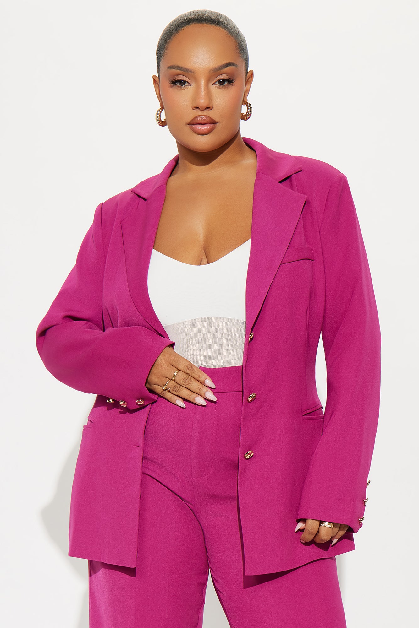 Jaymee Adjustable Waist Blazer Pant Set - Magenta
