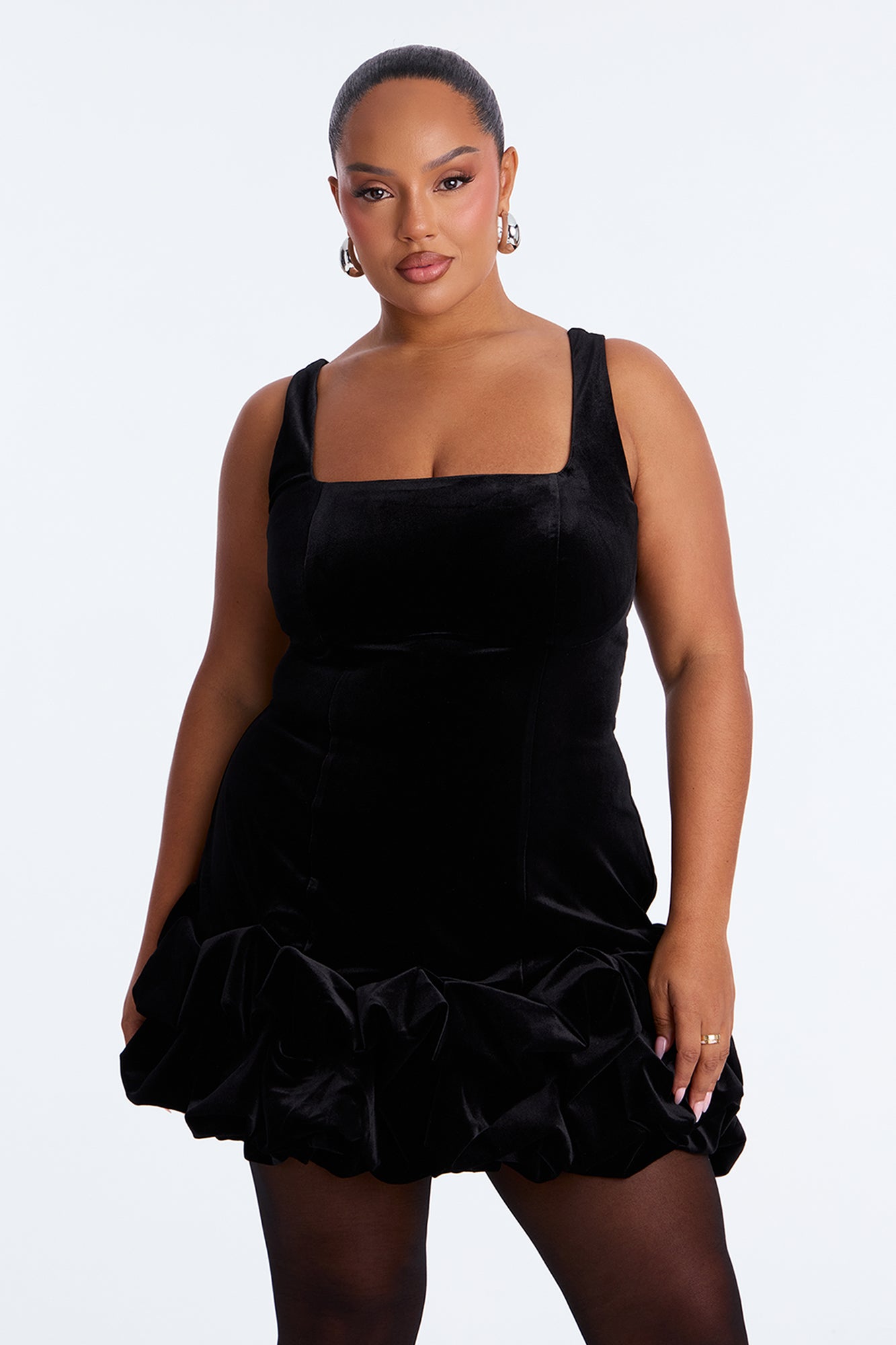 Sienna Bubble Velvet Mini Dress - Black