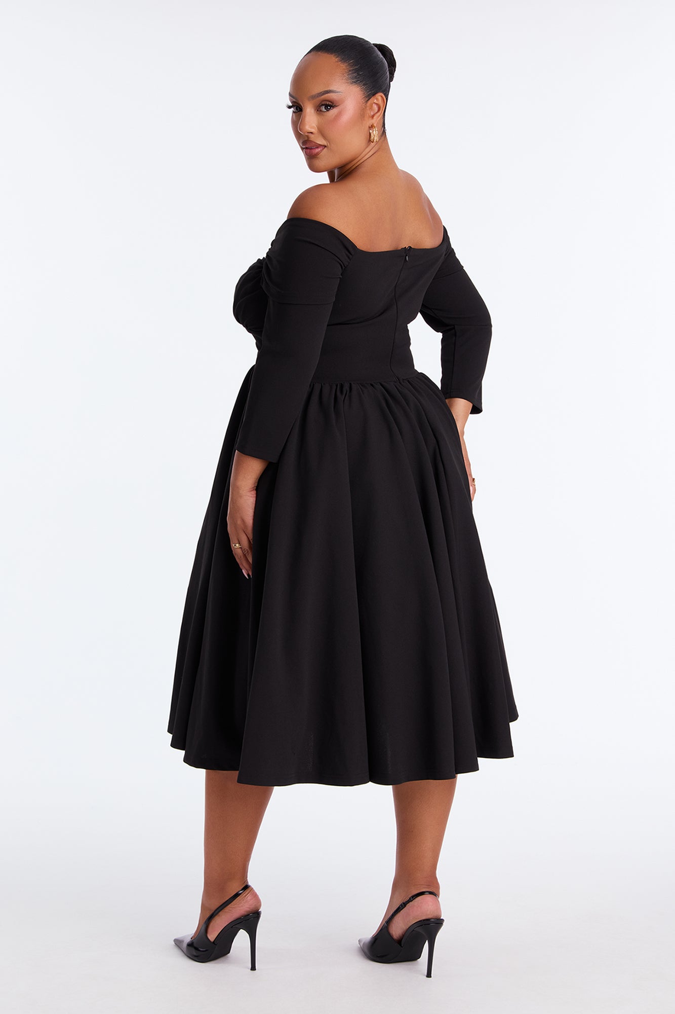 Abby Off Shoulder Crepe Knit Midi Dress - Black