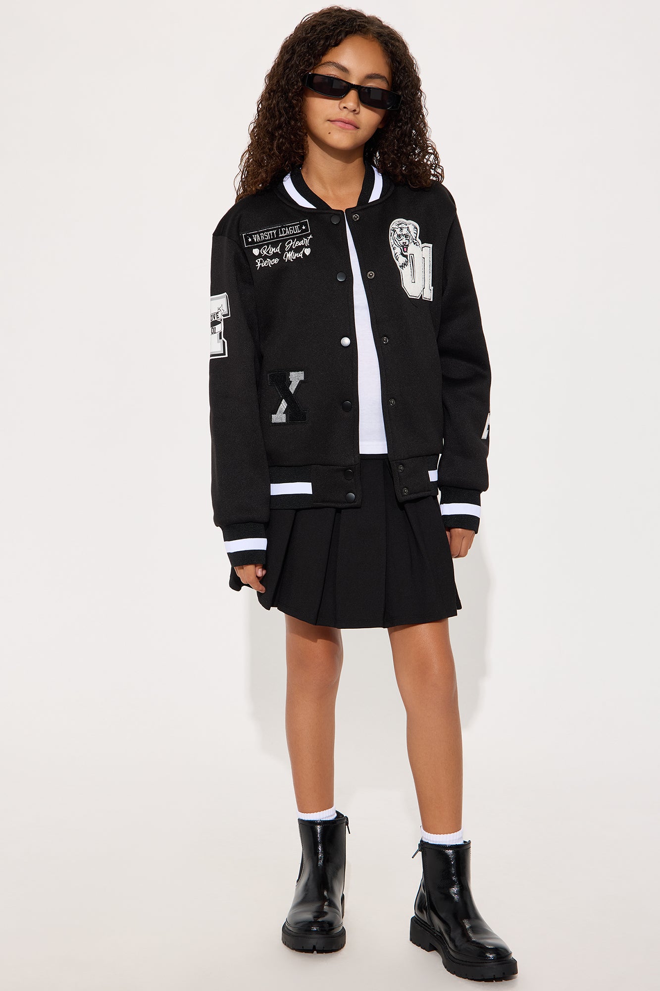 Mini Work Hard Play Hard Varsity Jacket - Black