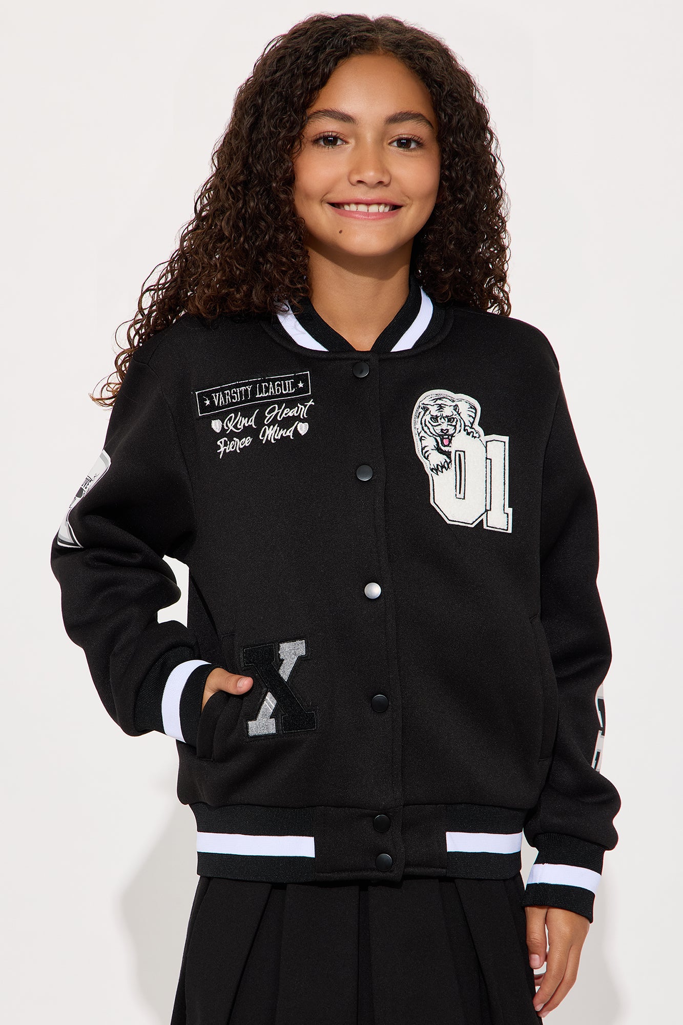 Mini Work Hard Play Hard Varsity Jacket - Black