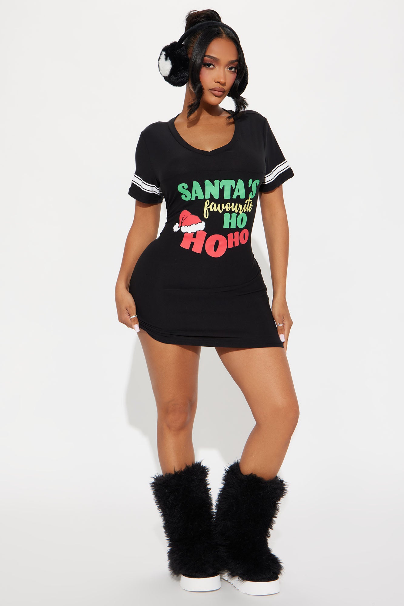 Santa's Favorite Ho PJ Sleep Shirt - Black/combo