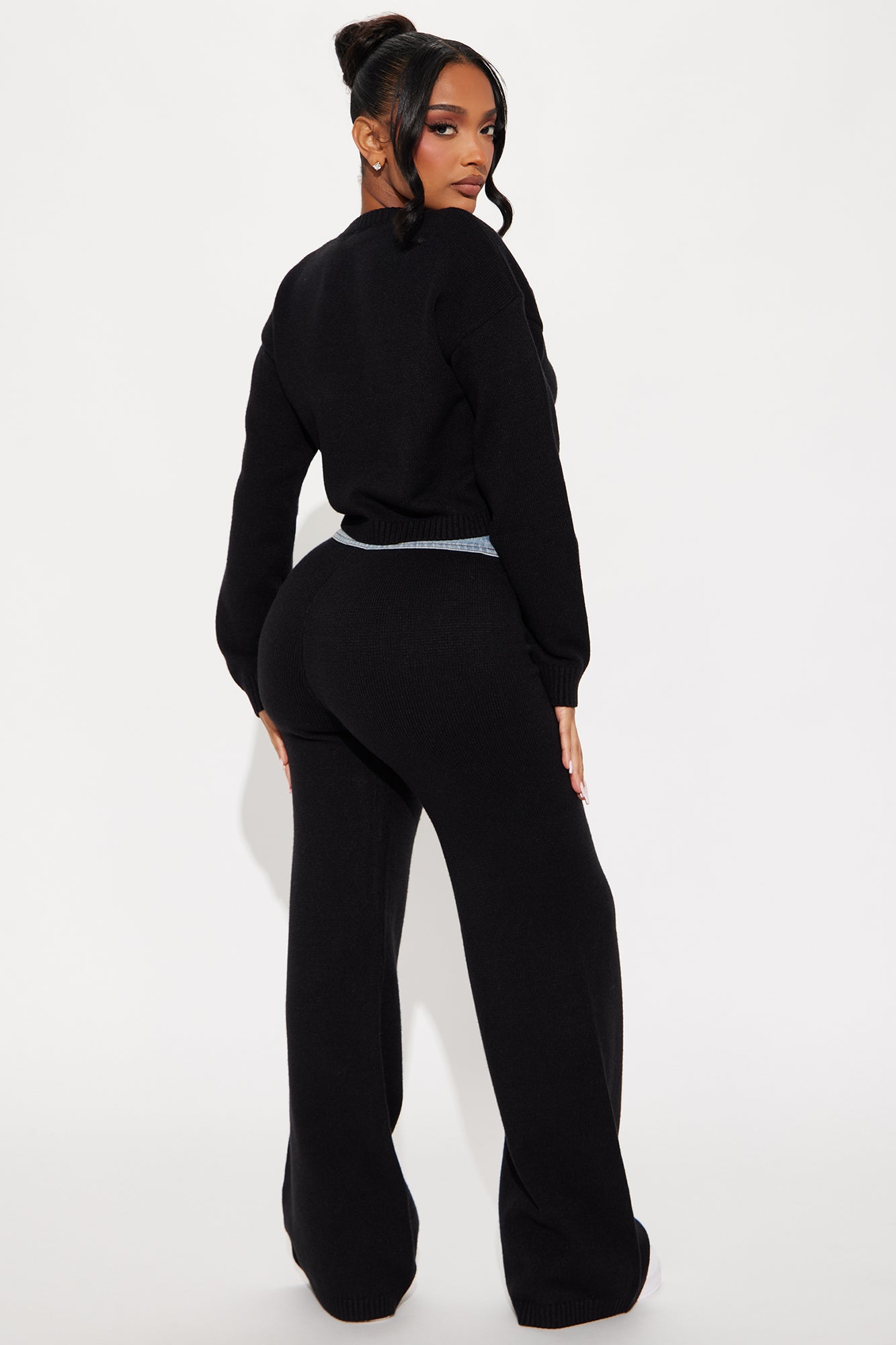 Melanie Mixed Sweater Pant Set - Black