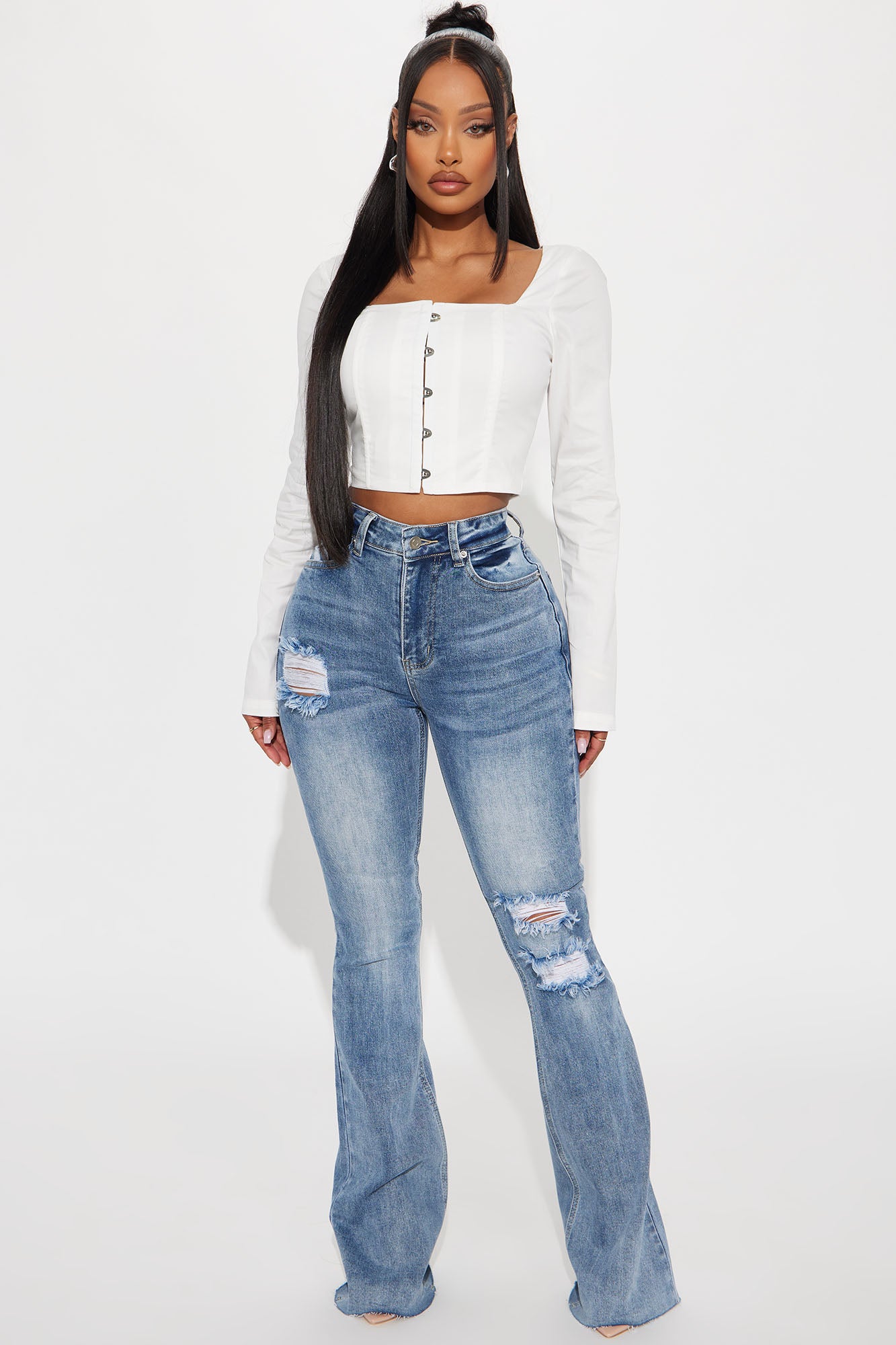 Tall Certifiable Stretch Ripped Flare Jeans - Light Wash