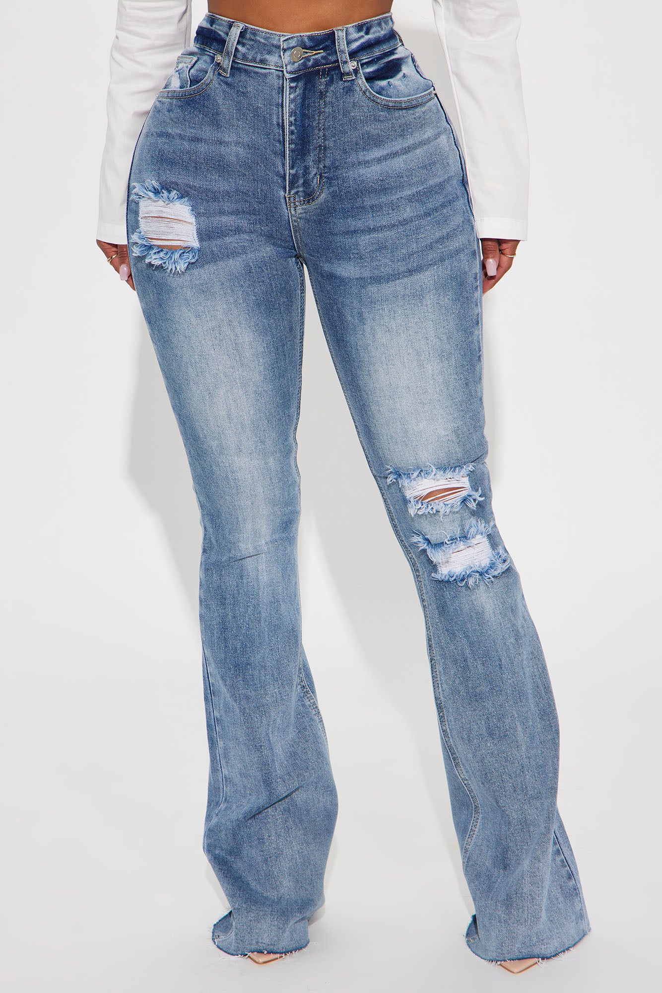 Tall Certifiable Stretch Ripped Flare Jeans - Light Wash