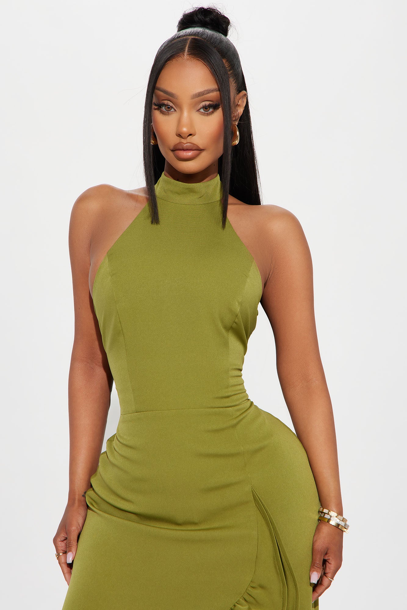 Olivia Ruffle Maxi Dress - Chartreuse