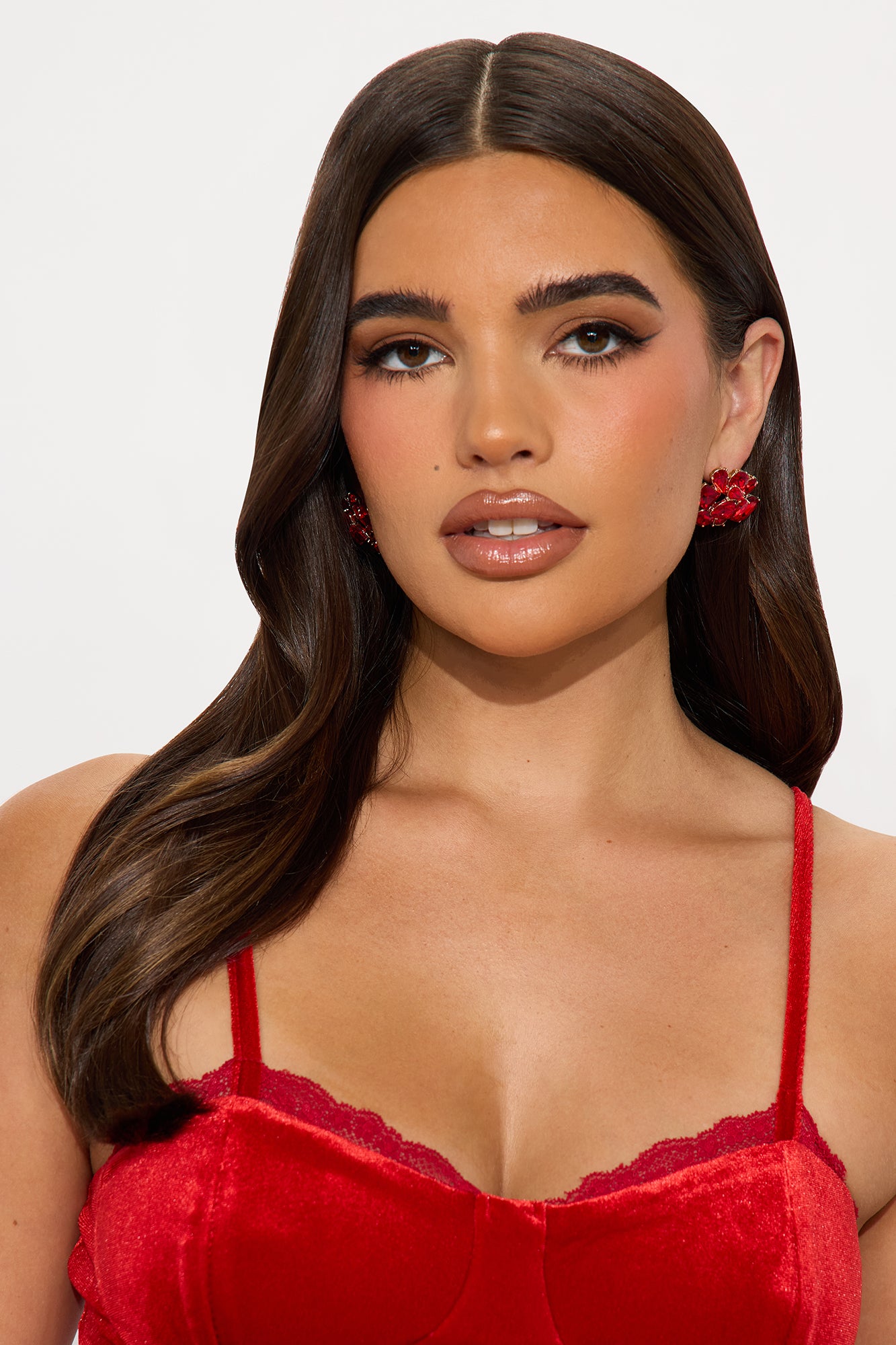 Rhinestone Cluster Stud Earrings - Gold/Red