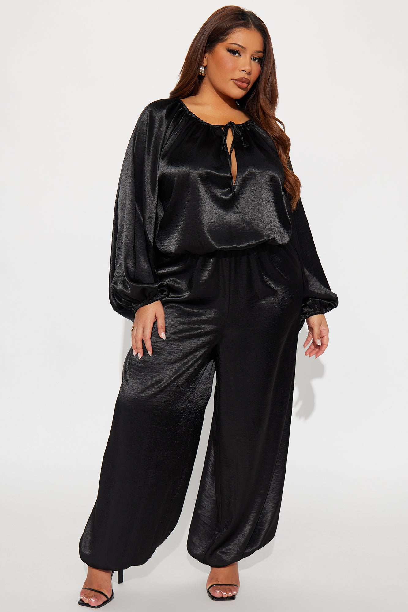 Irene Satin Balloon Jumpsuit - Black