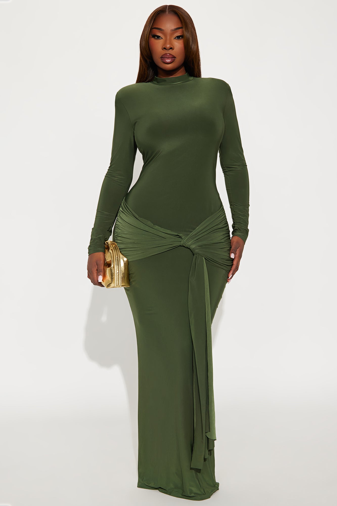 All Glammed Up Draped Maxi Dress - Olive