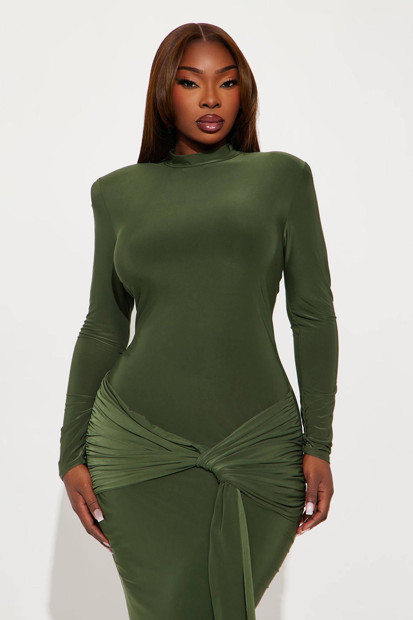 All Glammed Up Draped Maxi Dress - Olive