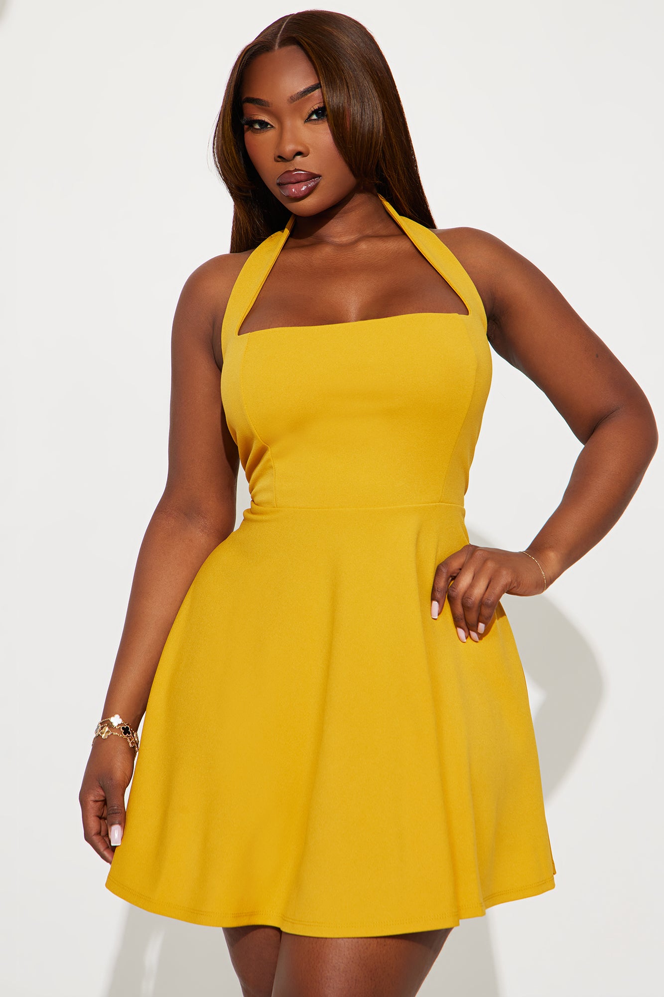 Alena Halter Mini Dress - Mustard