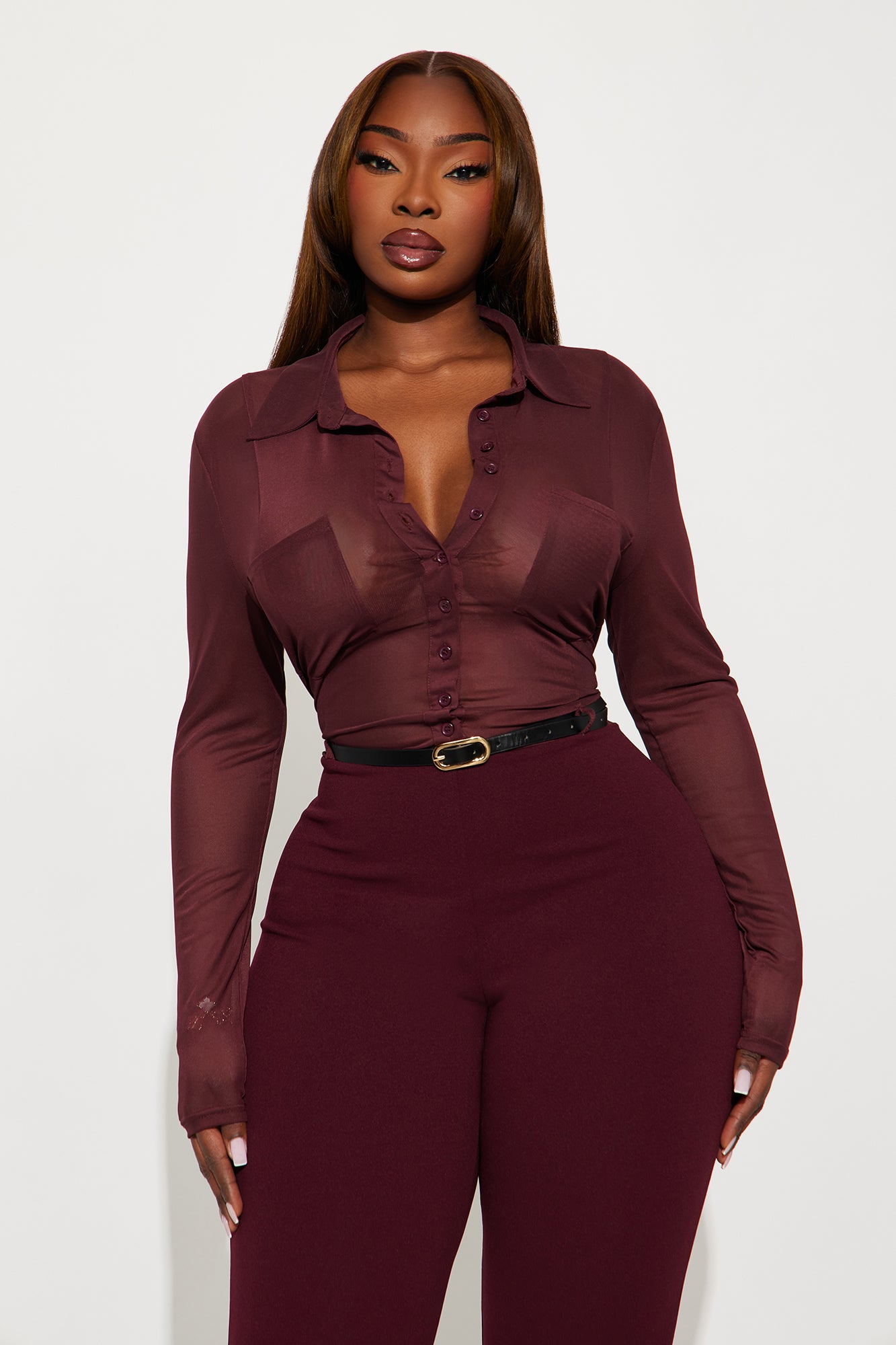 Ava Belted Jumpsuit - Burgundy