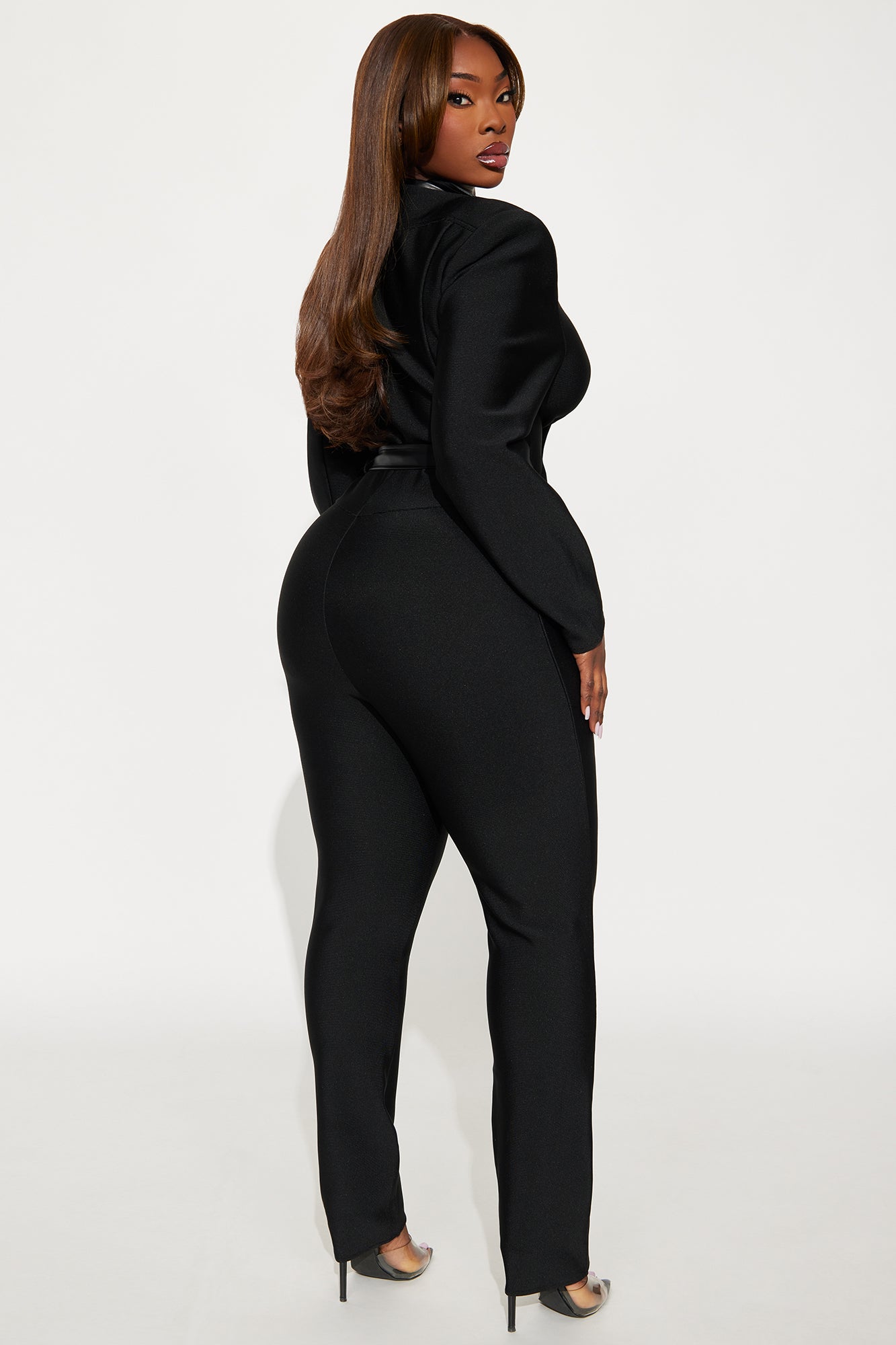 Irina Bold Bandage Moto Jumpsuit - Black